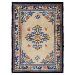 Tapis chinois Art Déco ivoire 1960, Tapis Art Déco chinois