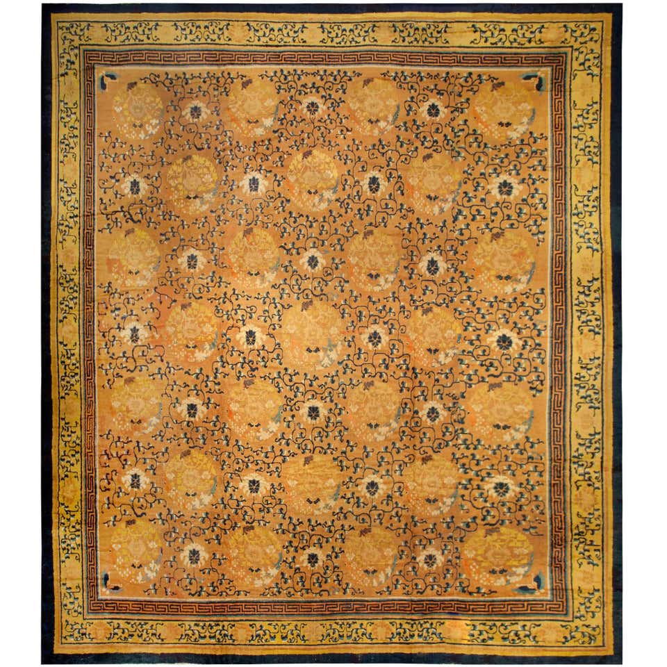 19th Century Chinese Floral Silk Metal Thread Rug For Sale at 1stDibs