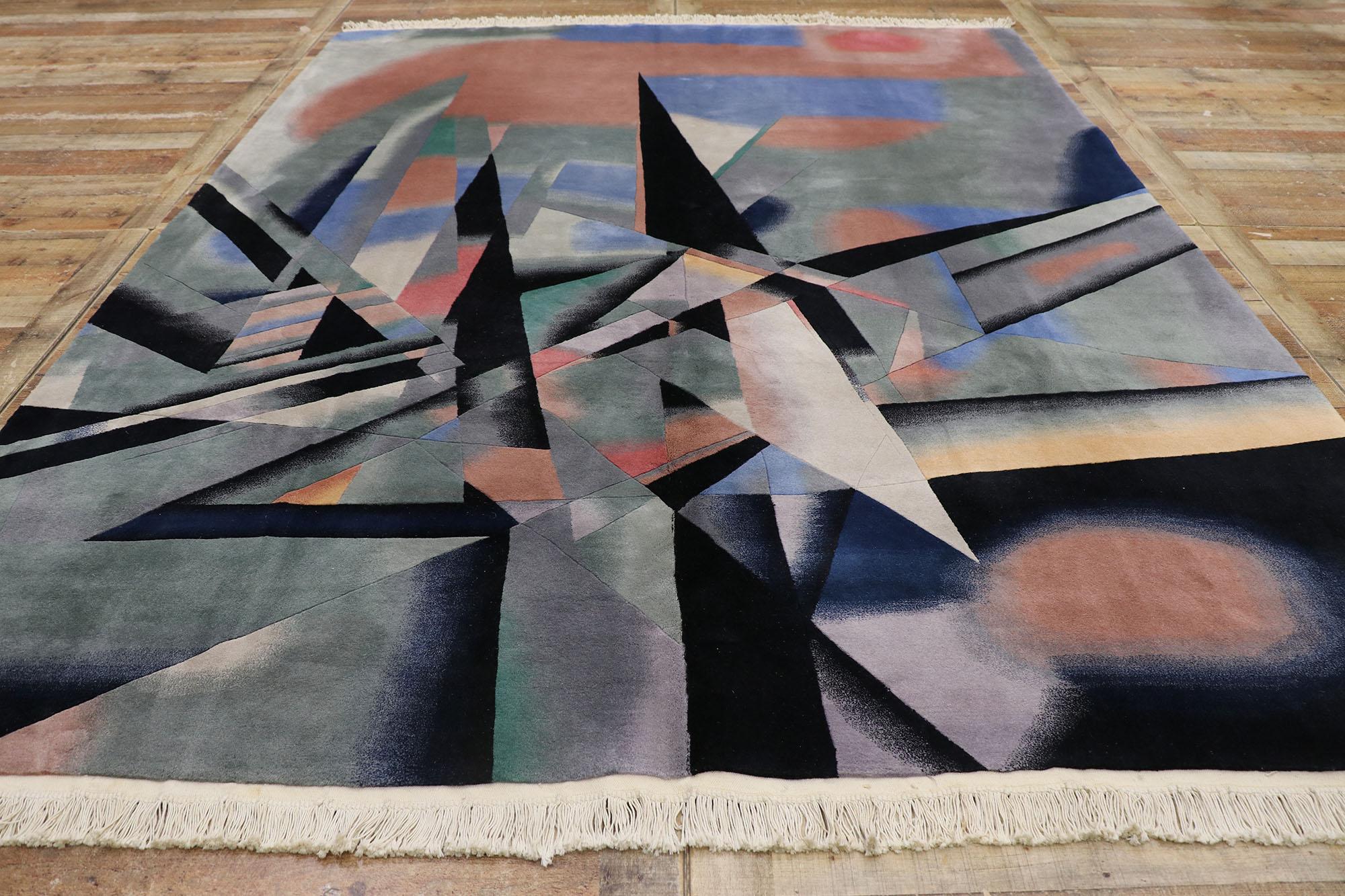 Wool Vintage Chinese Rug with Abstract Expressionism and Cubism Style For Sale
