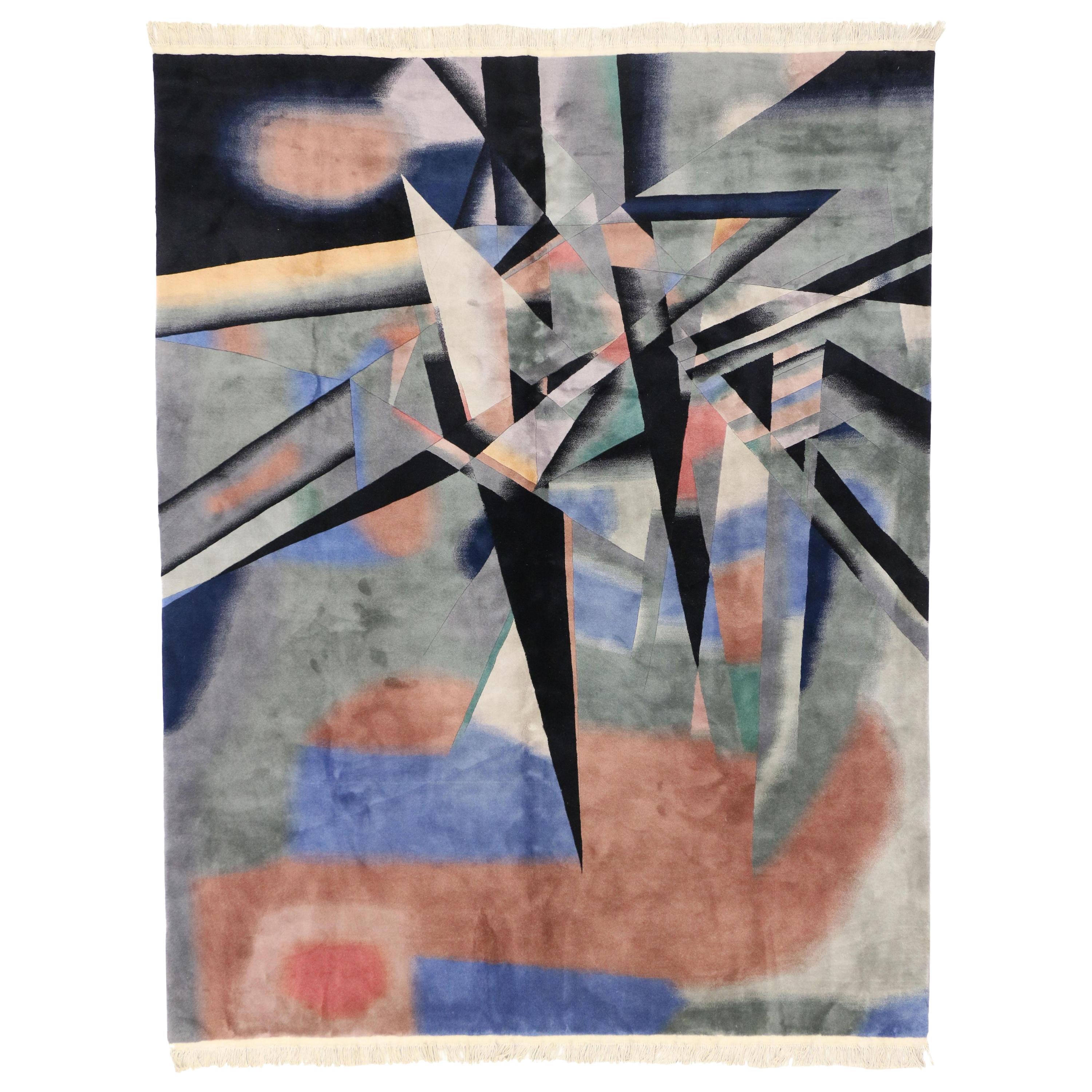 Vintage Chinese Rug with Abstract Expressionism and Cubism Style For Sale