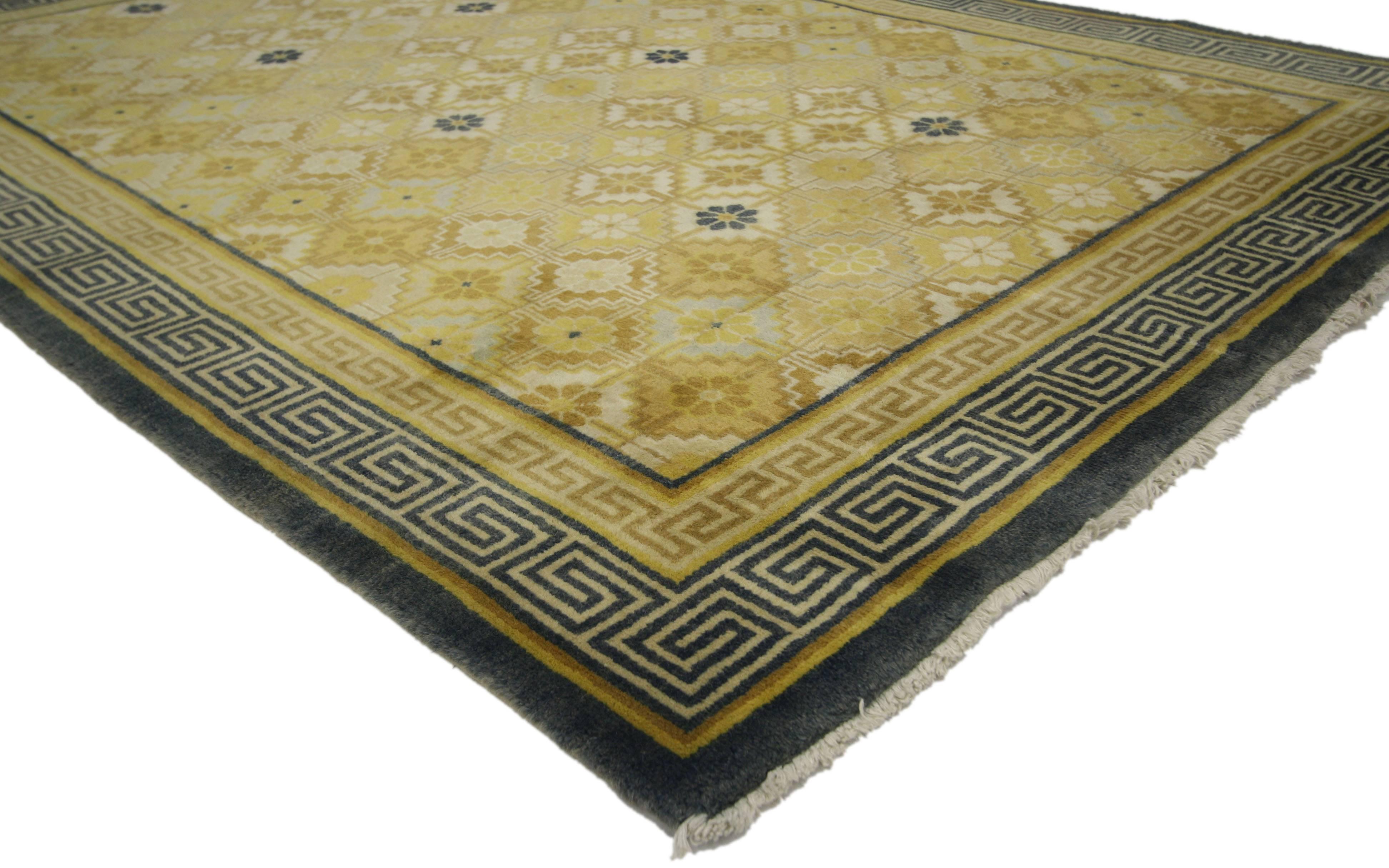 Chinese Chippendale Vintage Chinese Rug with Modern Style with Double Greek Key Border For Sale
