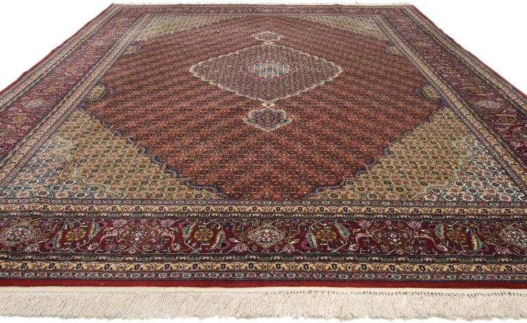 Hand-Knotted Vintage Chinese Rug with Persian Mahi Fish Design with Manor House Style For Sale