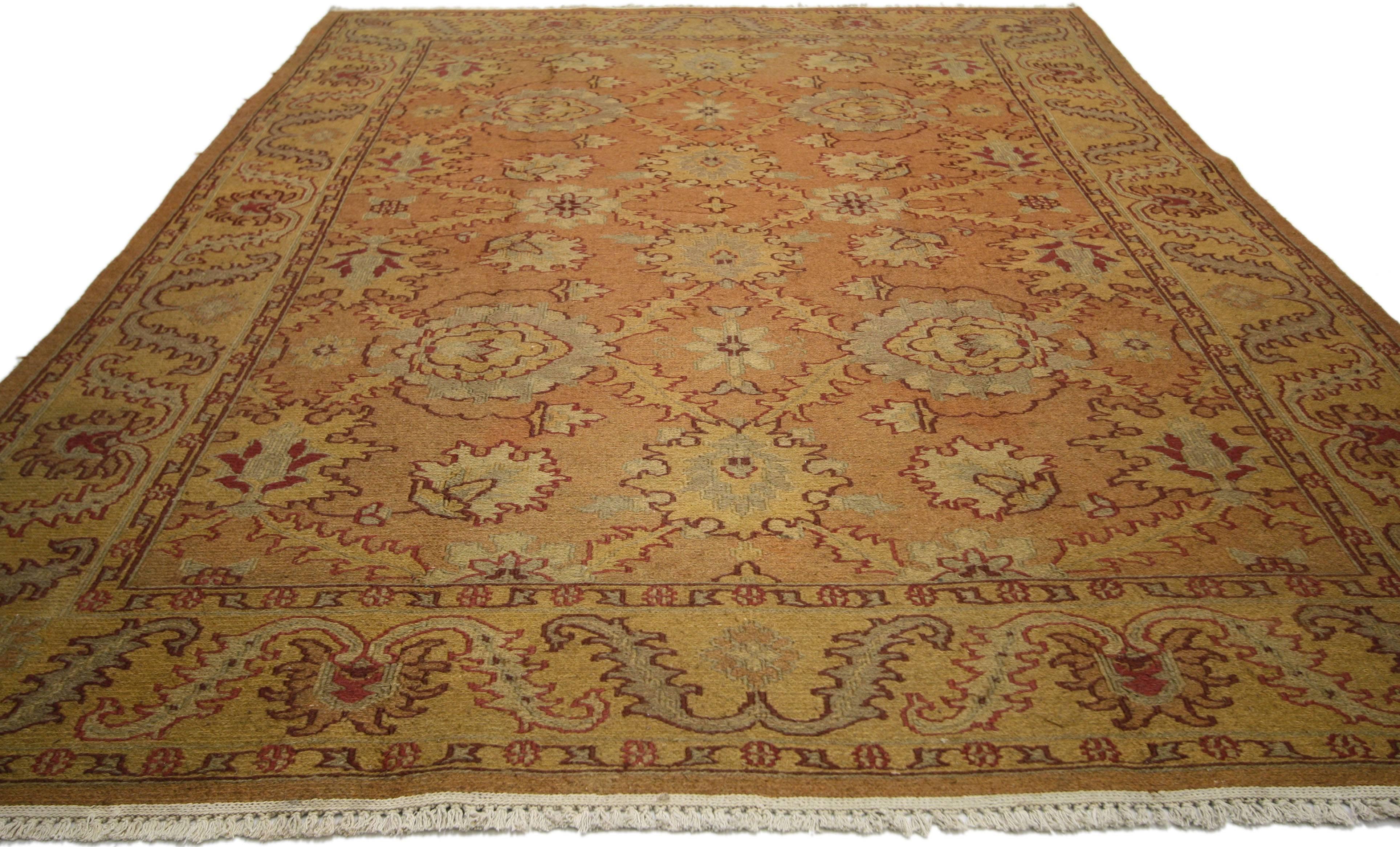 Spanish Colonial Vintage Chinese Rug with Soumak Design and Warm Arts & Crafts Style For Sale