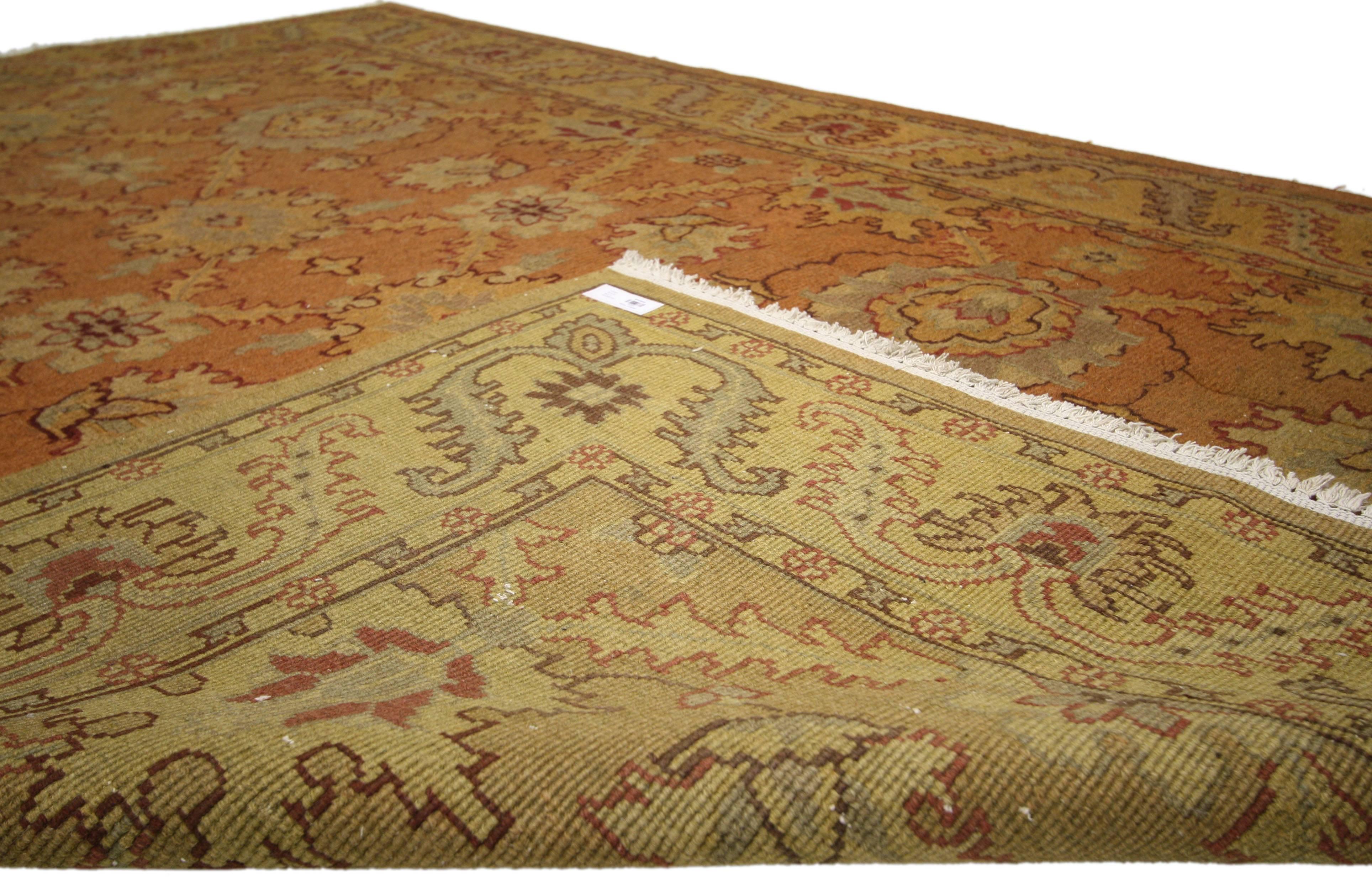 Hand-Knotted Vintage Chinese Rug with Soumak Design and Warm Arts & Crafts Style For Sale