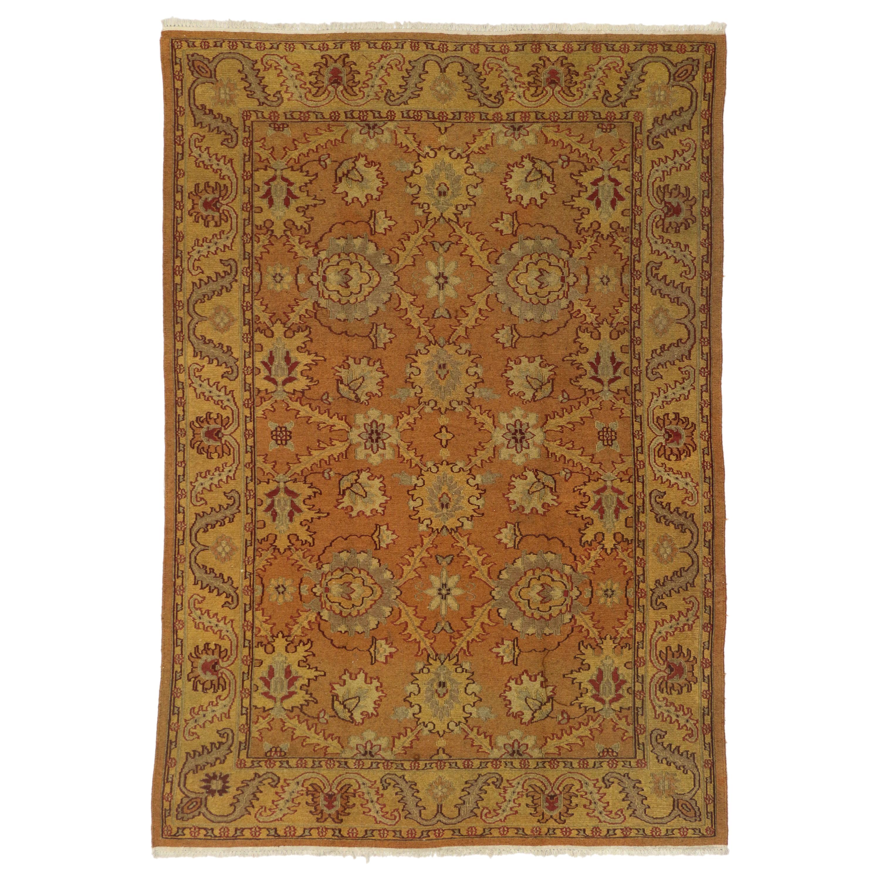 Tapis chinois vintage avec design Soumak et style Arts & Crafts chaleureux