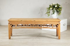 Vintage Chinese Rustic Low Table with Geometric Carved Fretwork Apron