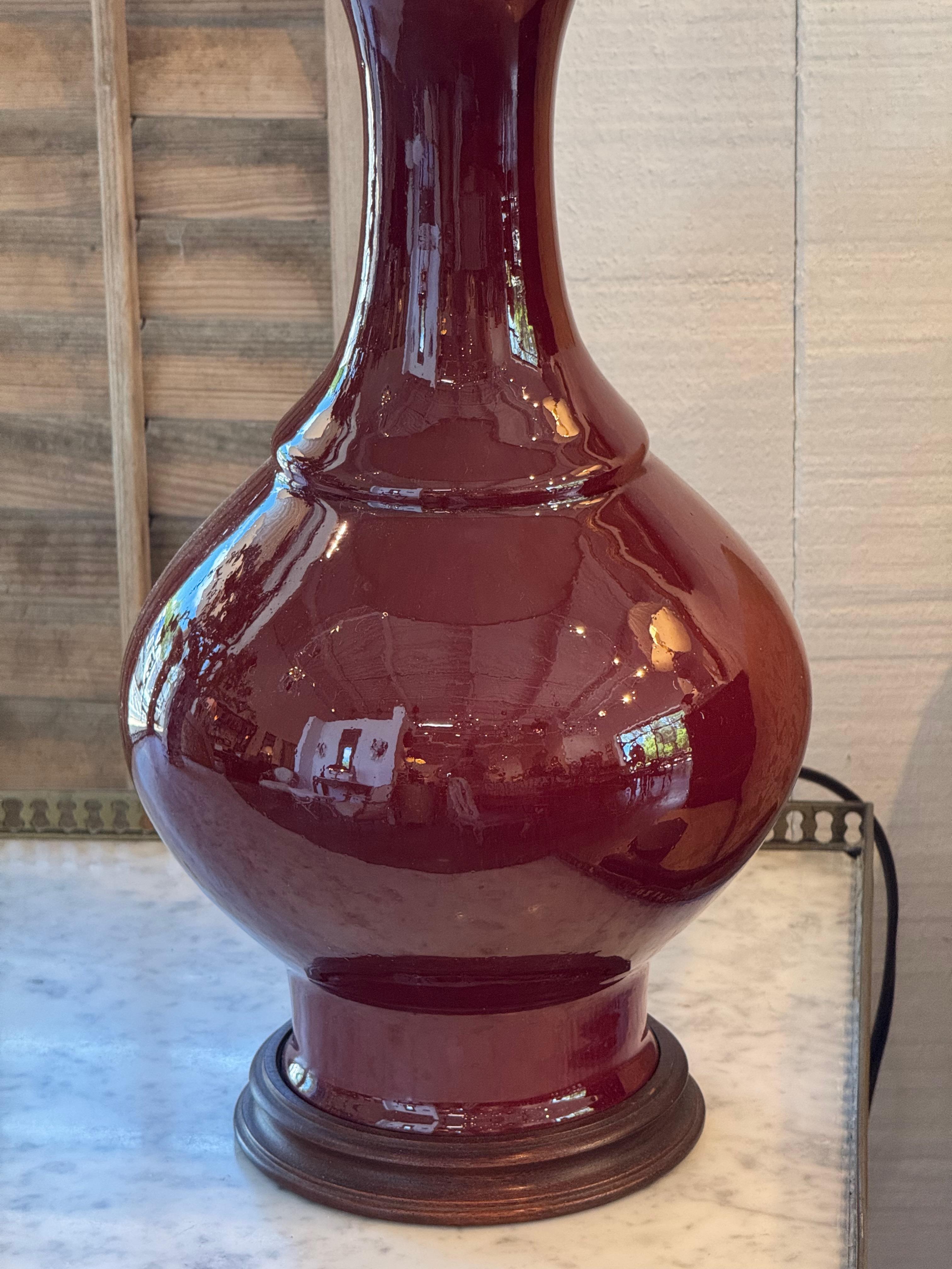 Vintage Chinese Sang-De-Boeuf Glazed Lamp In Good Condition For Sale In Charlottesville, VA