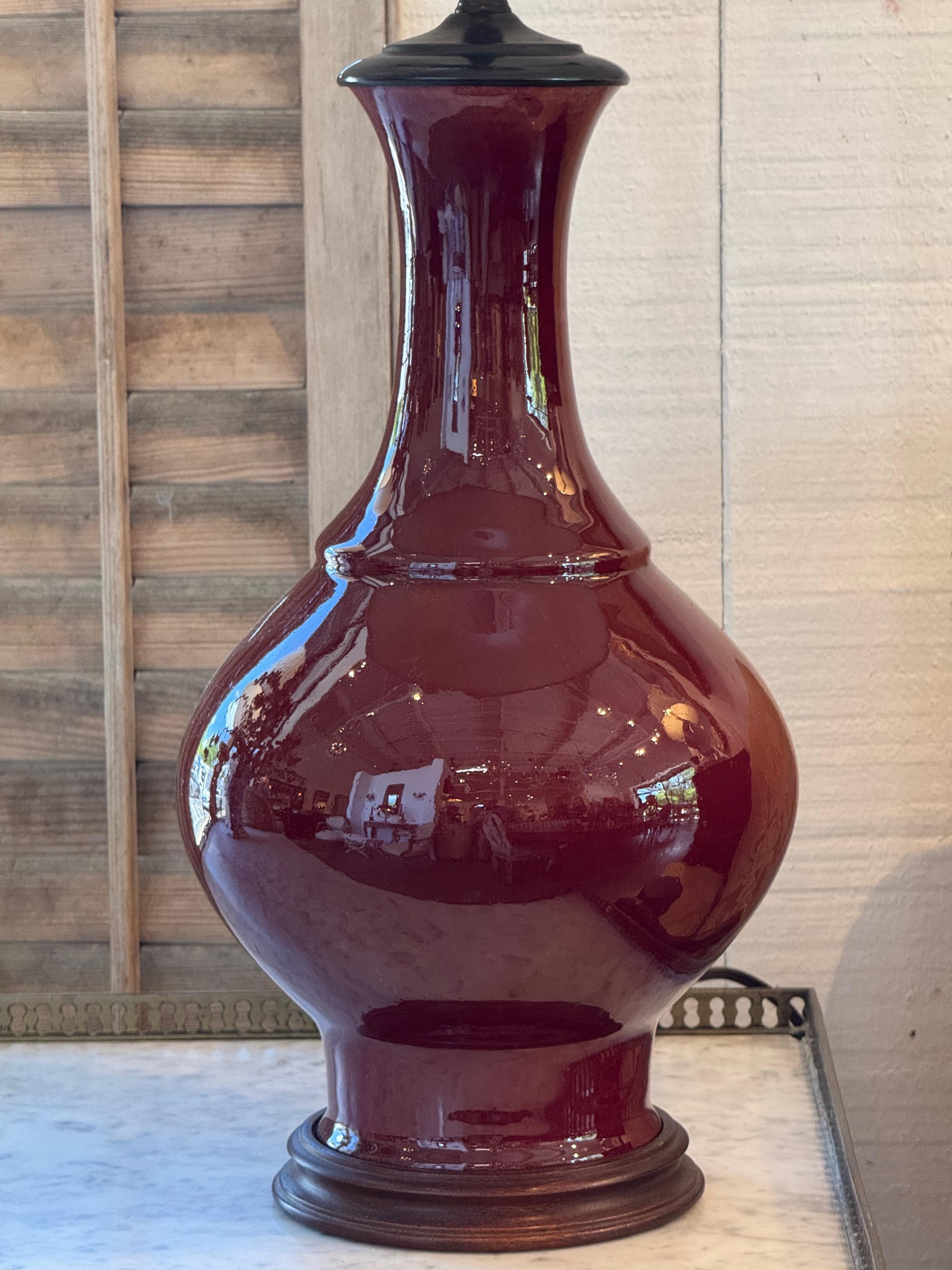 Mid-20th Century Vintage Chinese Sang-De-Boeuf Glazed Lamp For Sale