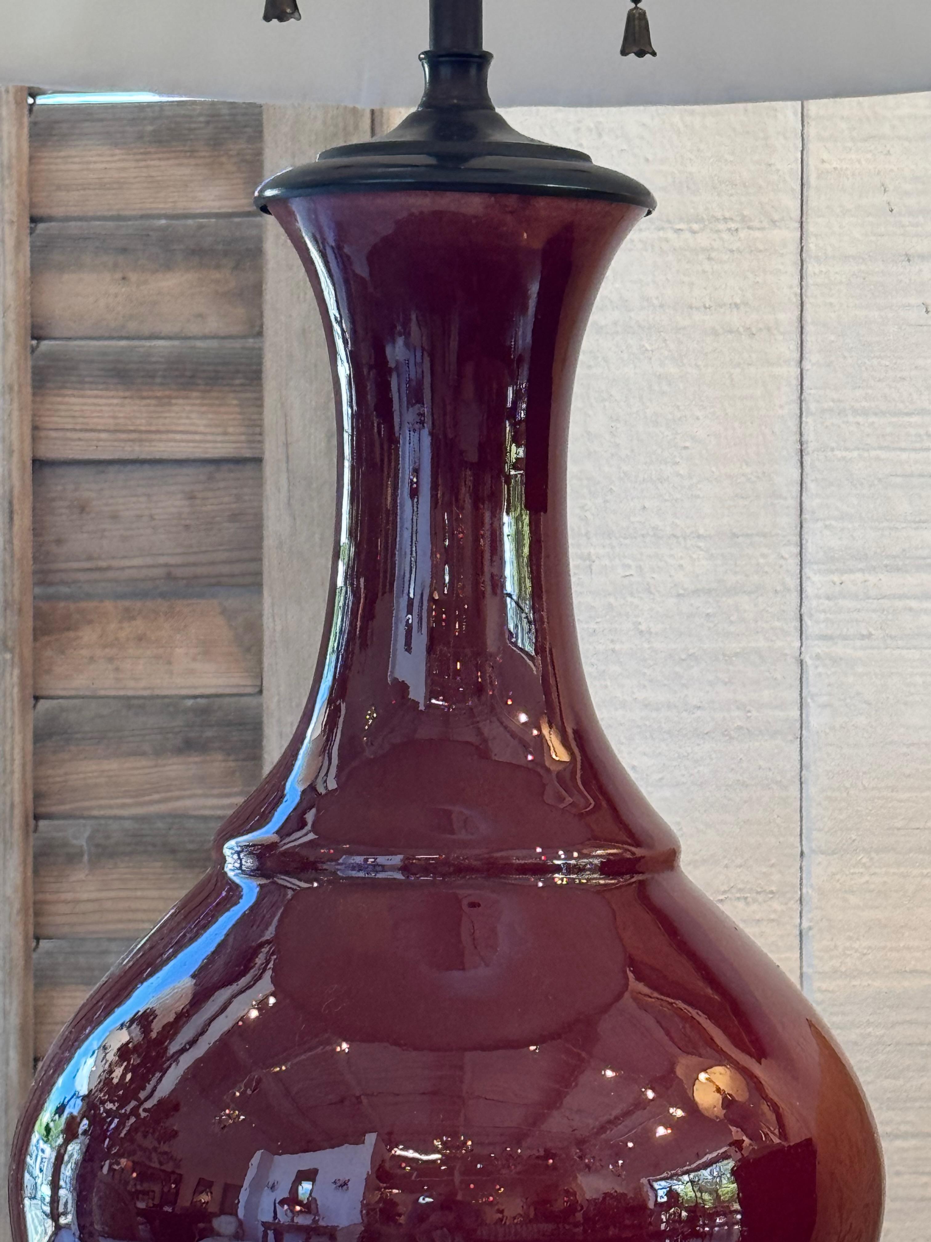 Ceramic Vintage Chinese Sang-De-Boeuf Glazed Lamp For Sale
