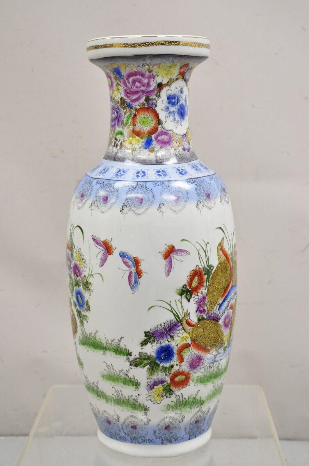20th Century Vintage Chinese Satsuma Style Hand Painted Quail Bird Flower Porcelain Vase For Sale