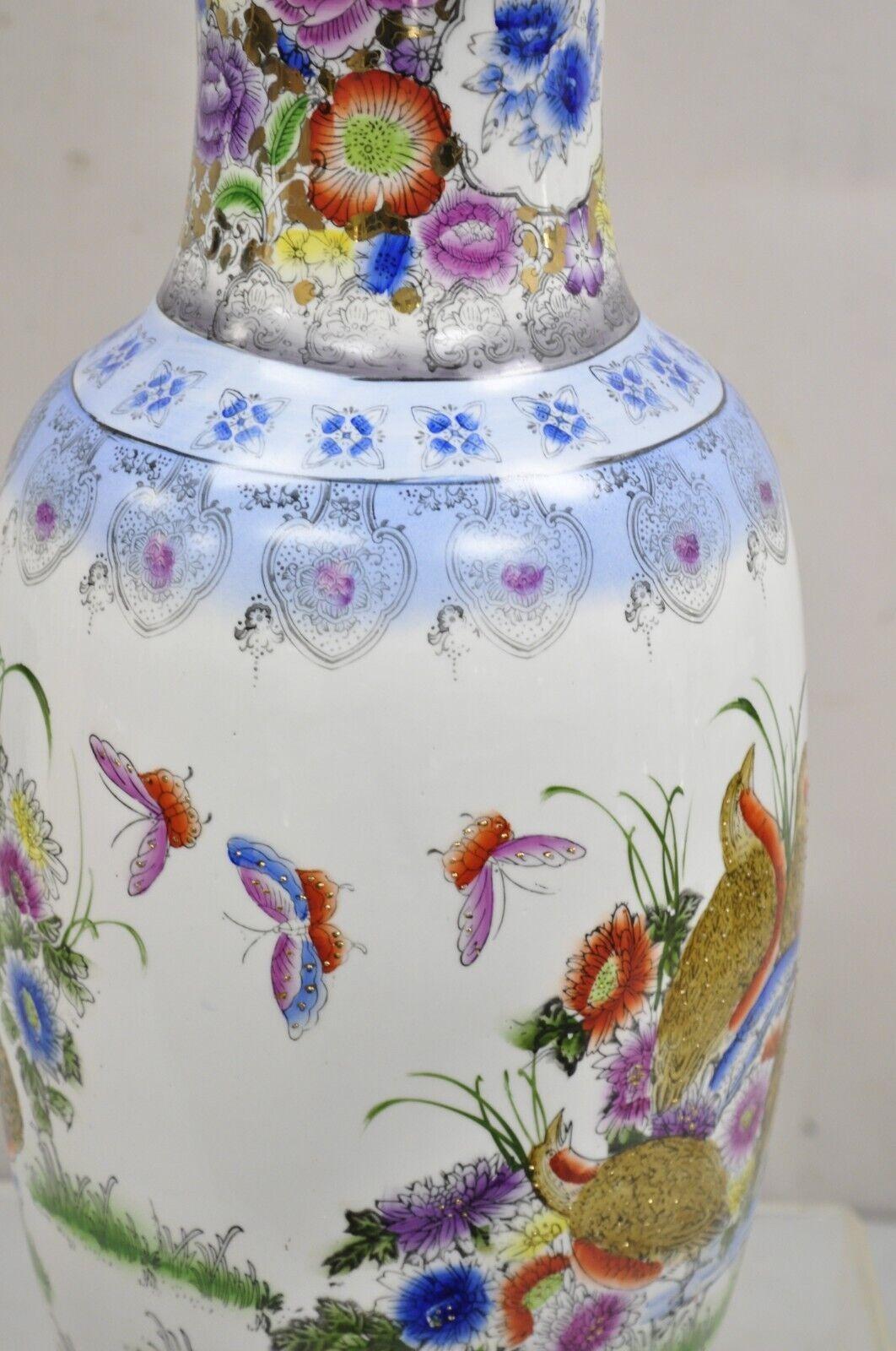 Vintage Chinese Satsuma Style Hand Painted Quail Bird Flower Porcelain Vase For Sale 1