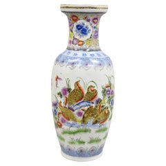Vintage Chinese Satsuma Style Hand Painted Quail Bird Flower Porcelain Vase