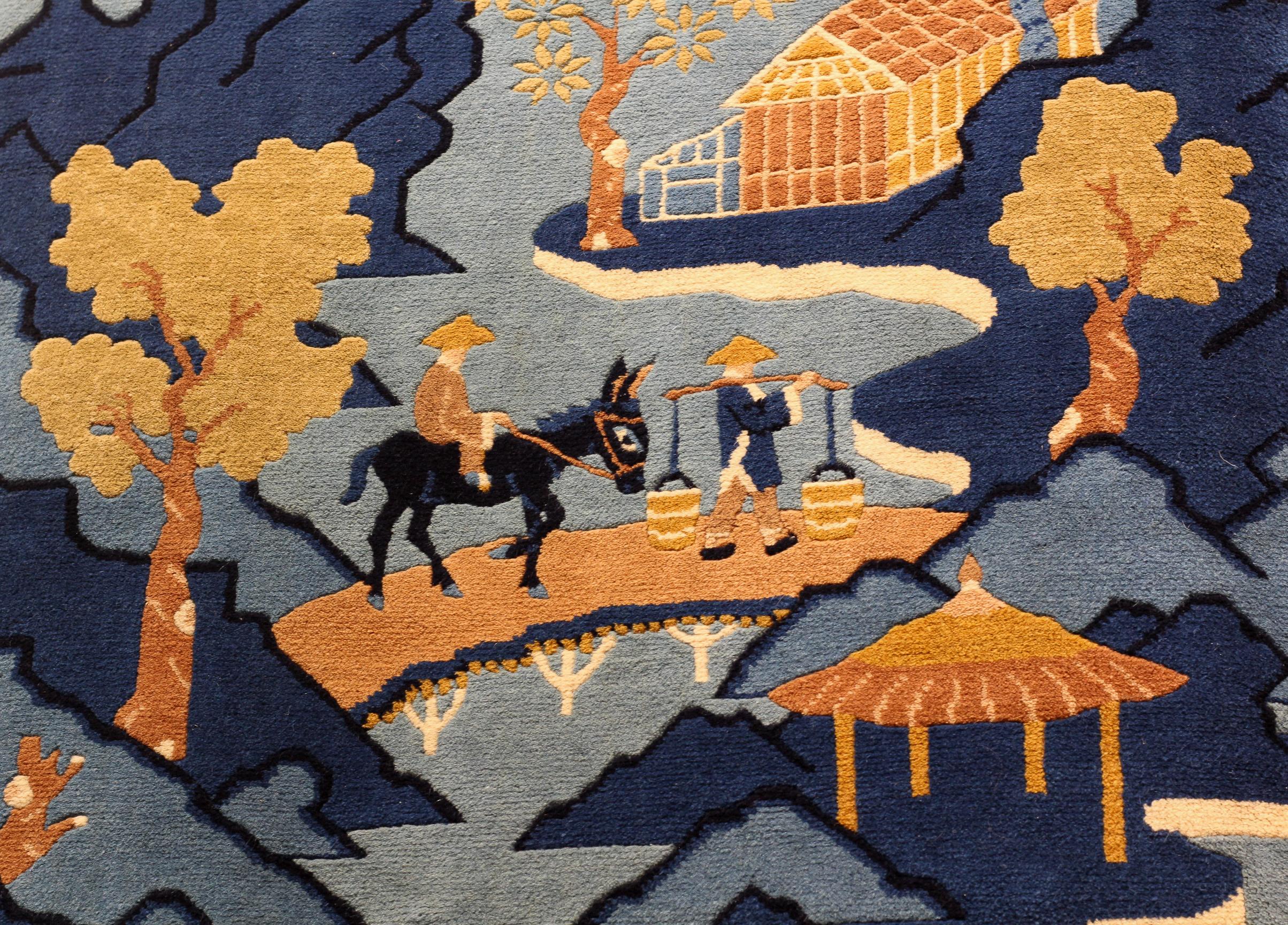 Chinois Tapis déco scénique chinois vintage - 3' 1'' L x 5' 1 L en vente