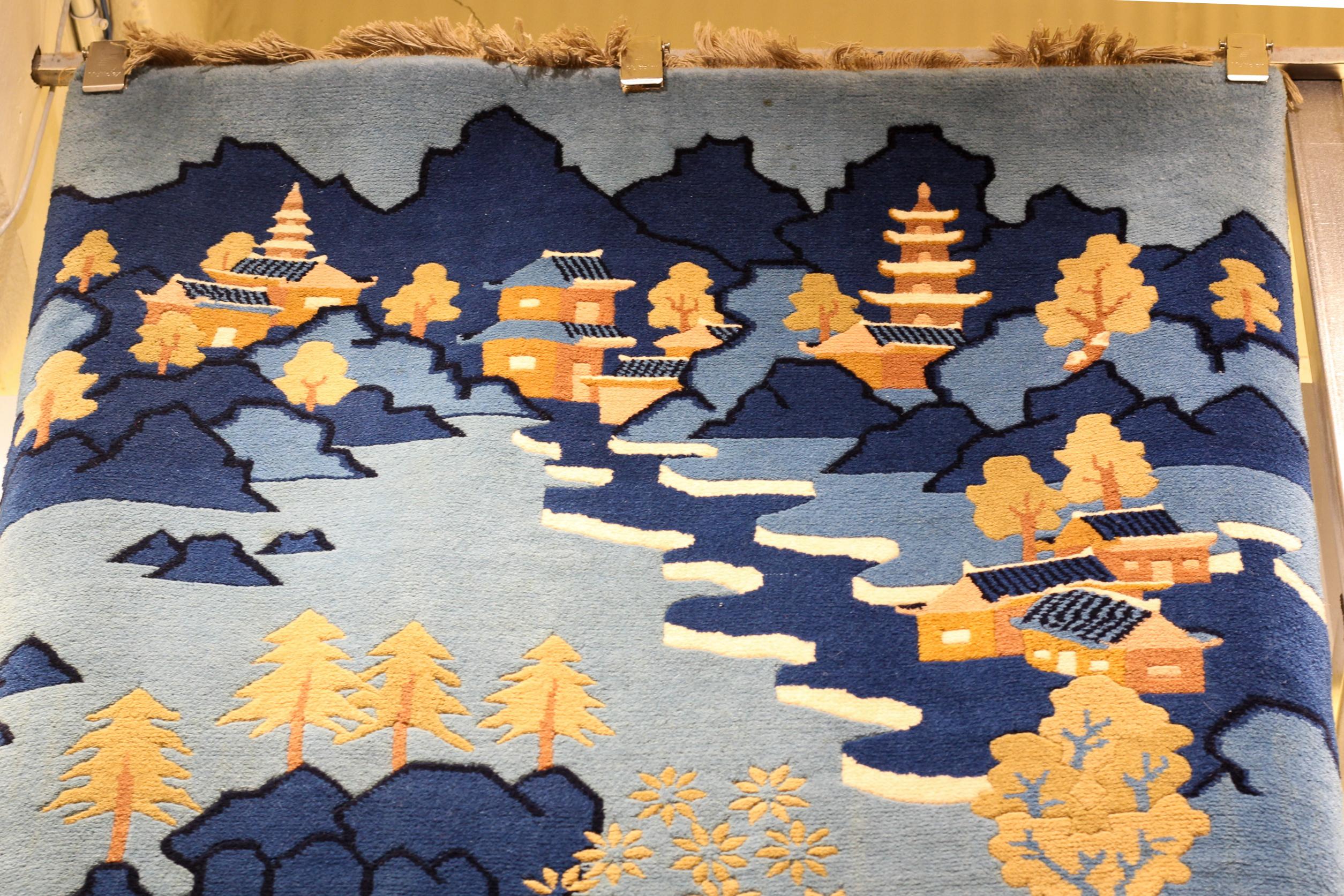 Noué à la main Tapis déco scénique chinois vintage - 3' 1'' L x 5' 1 L en vente