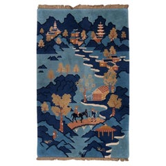 Vintage Chinese Scenic Deco Area Rug - 3' 1'' W x 5' 1” L