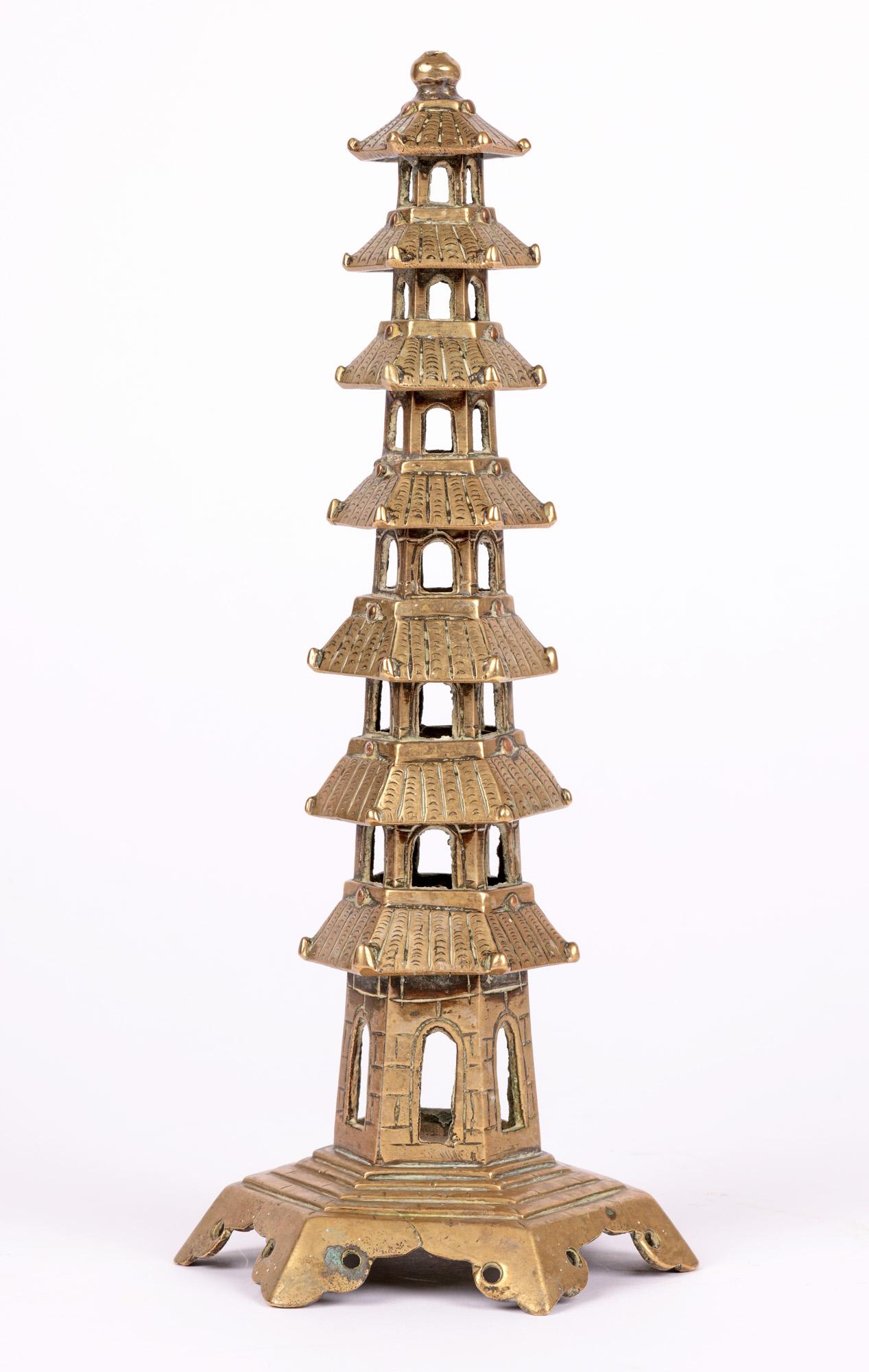 Vintage Chinese Seven Tier Brass Pagoda Incense Burner For Sale 1