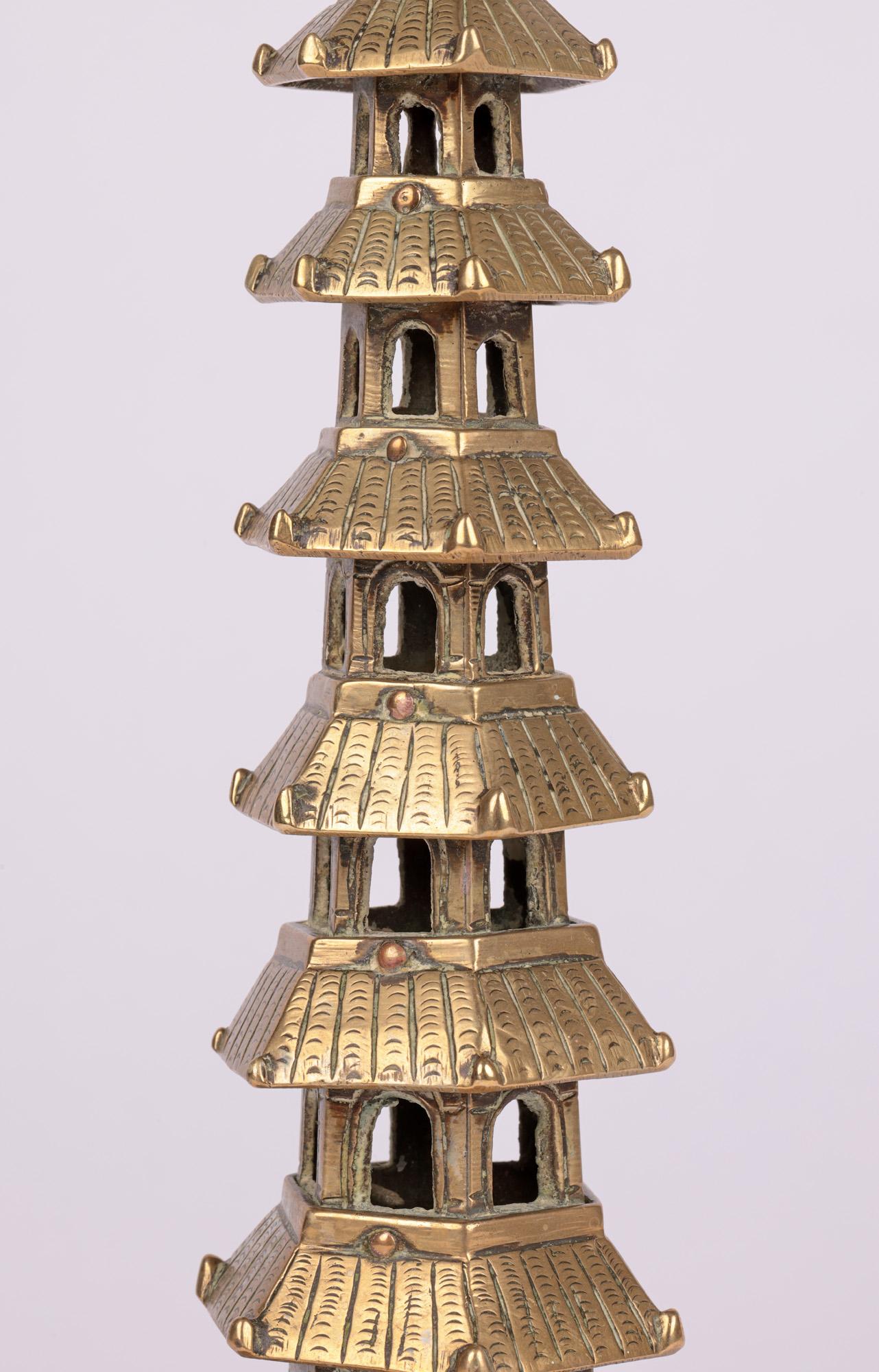Brûleur d'encens chinois vintage à sept niveaux en laiton pour pagode 5