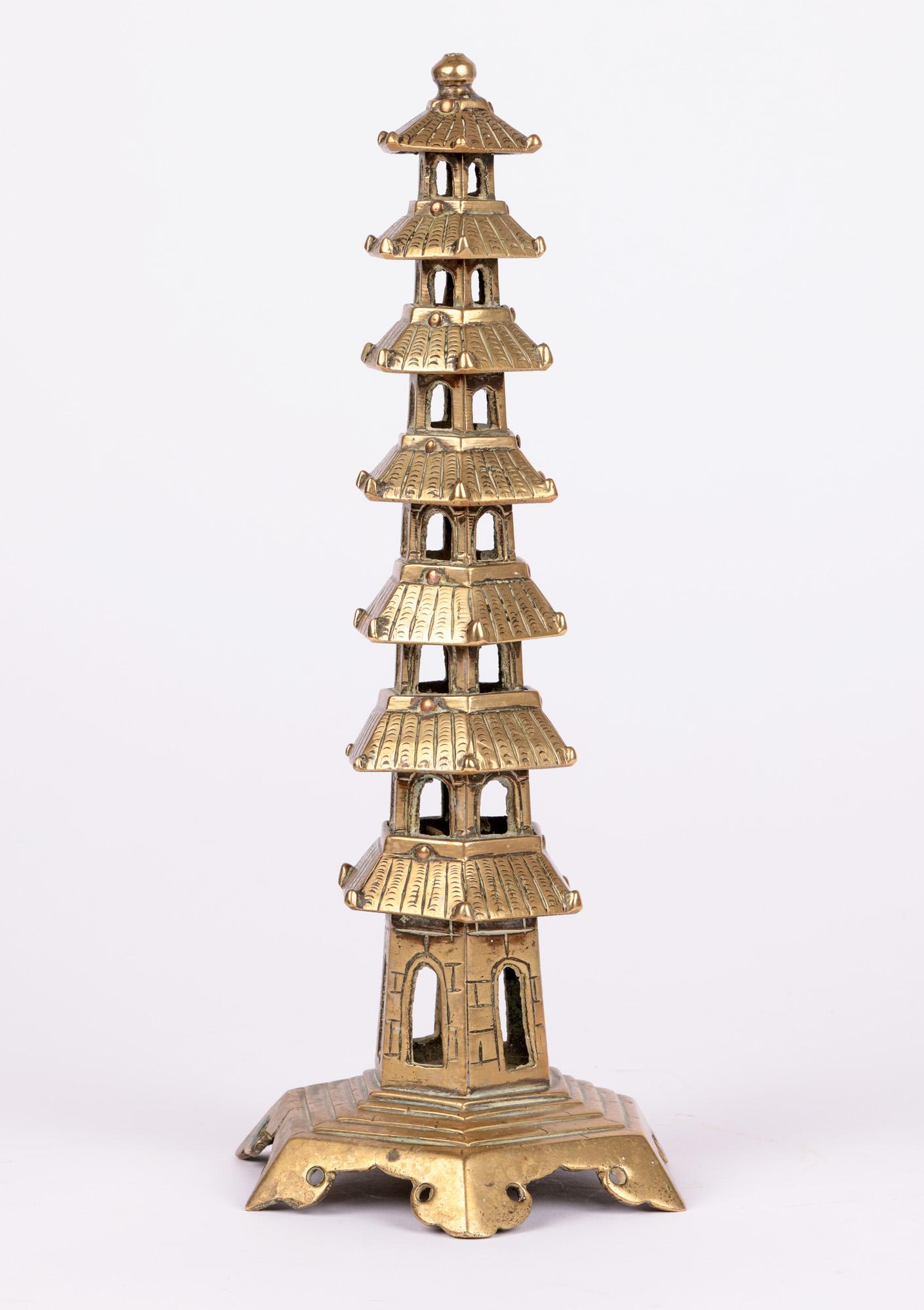 Brûleur d'encens chinois vintage à sept niveaux en laiton pour pagode 6