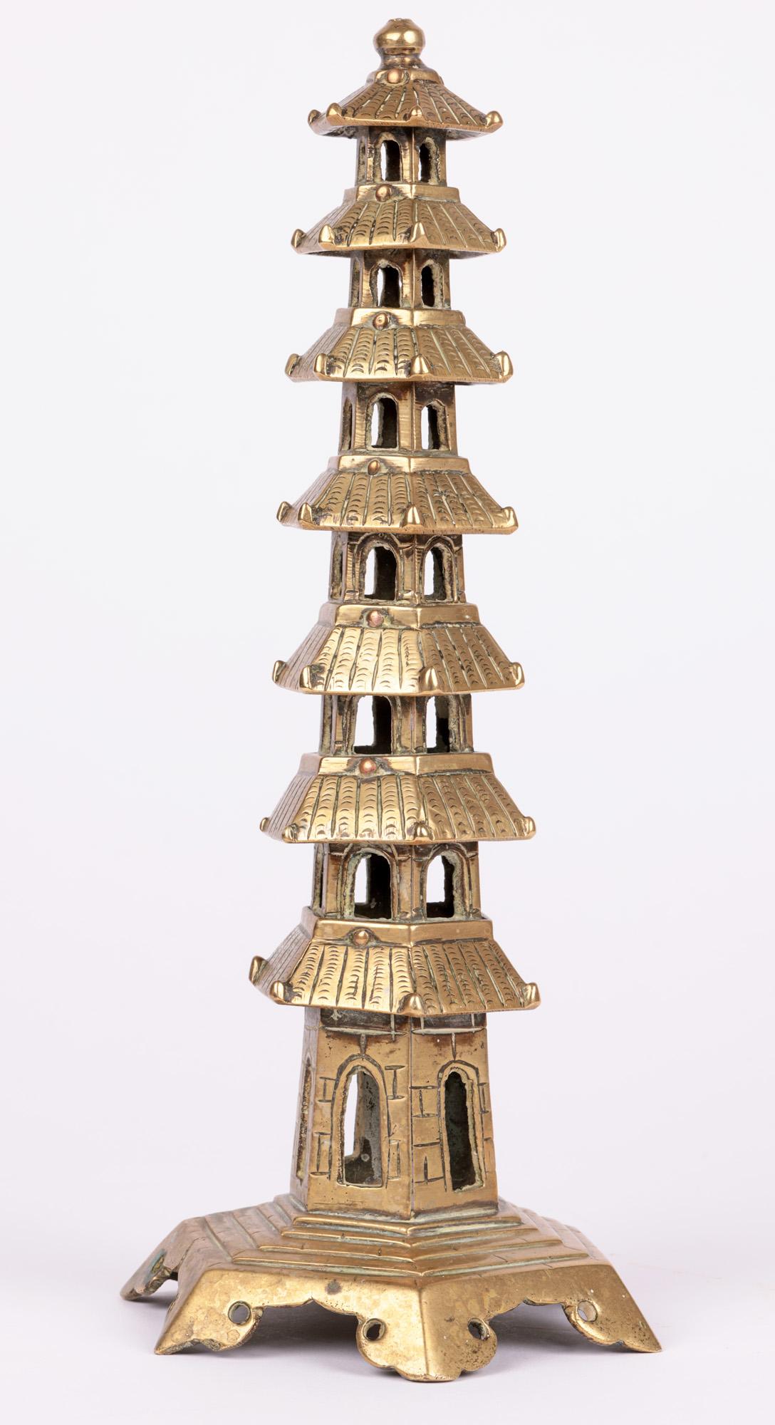 Brûleur d'encens chinois vintage à sept niveaux en laiton pour pagode 8