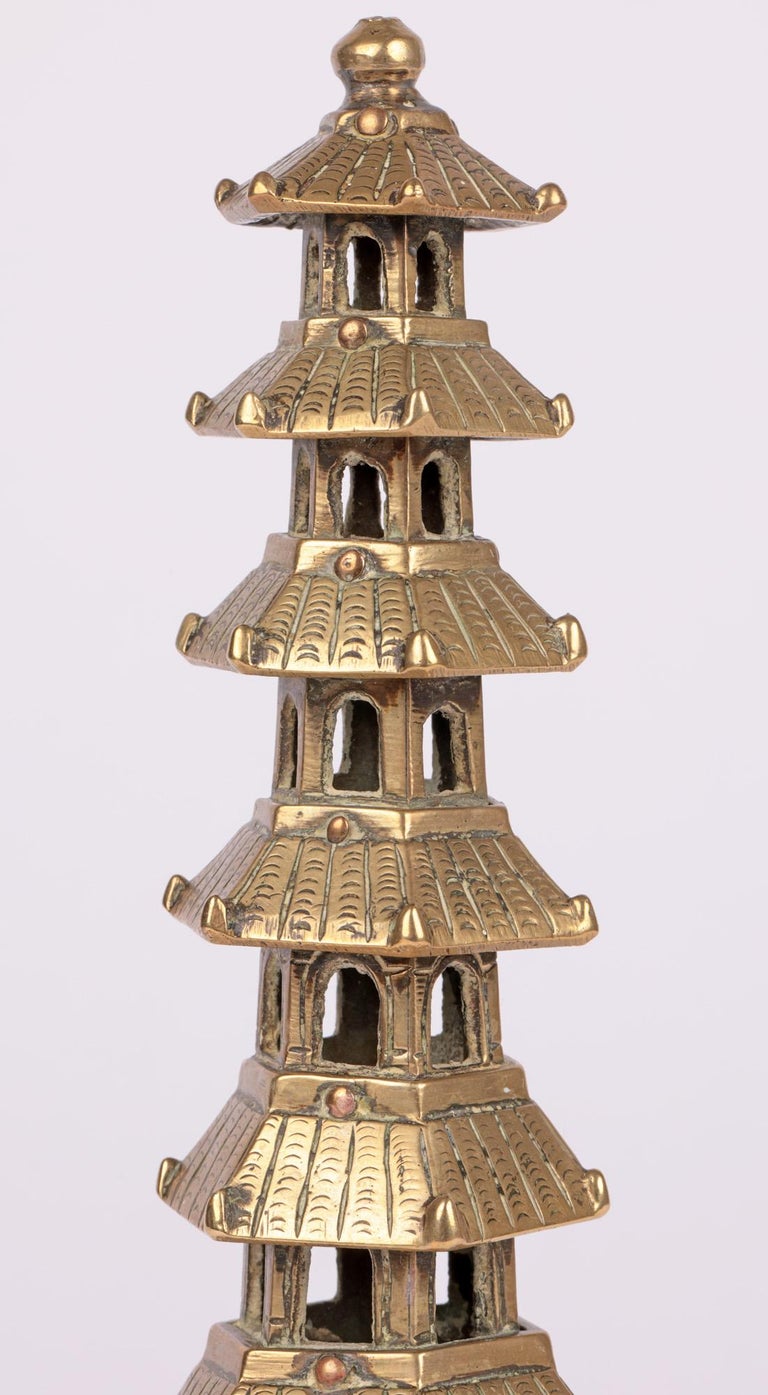 Vintage Chinese Seven Tier Brass Pagoda Incense Burner For Sale at 1stDibs