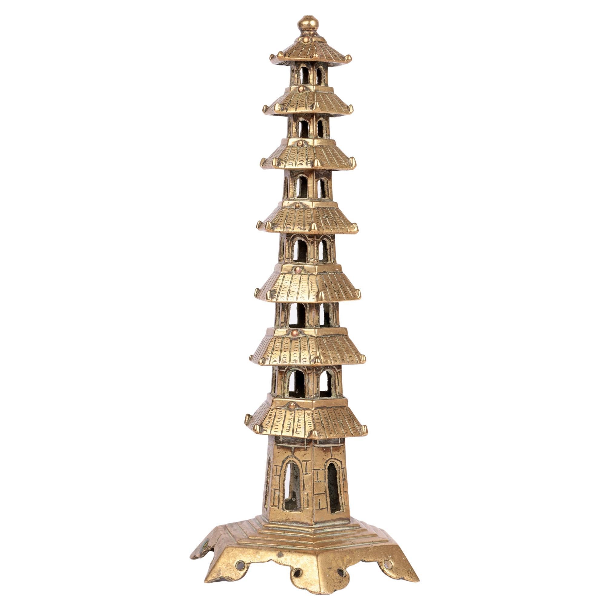 Vintage Chinese Seven Tier Brass Pagoda Incense Burner For Sale