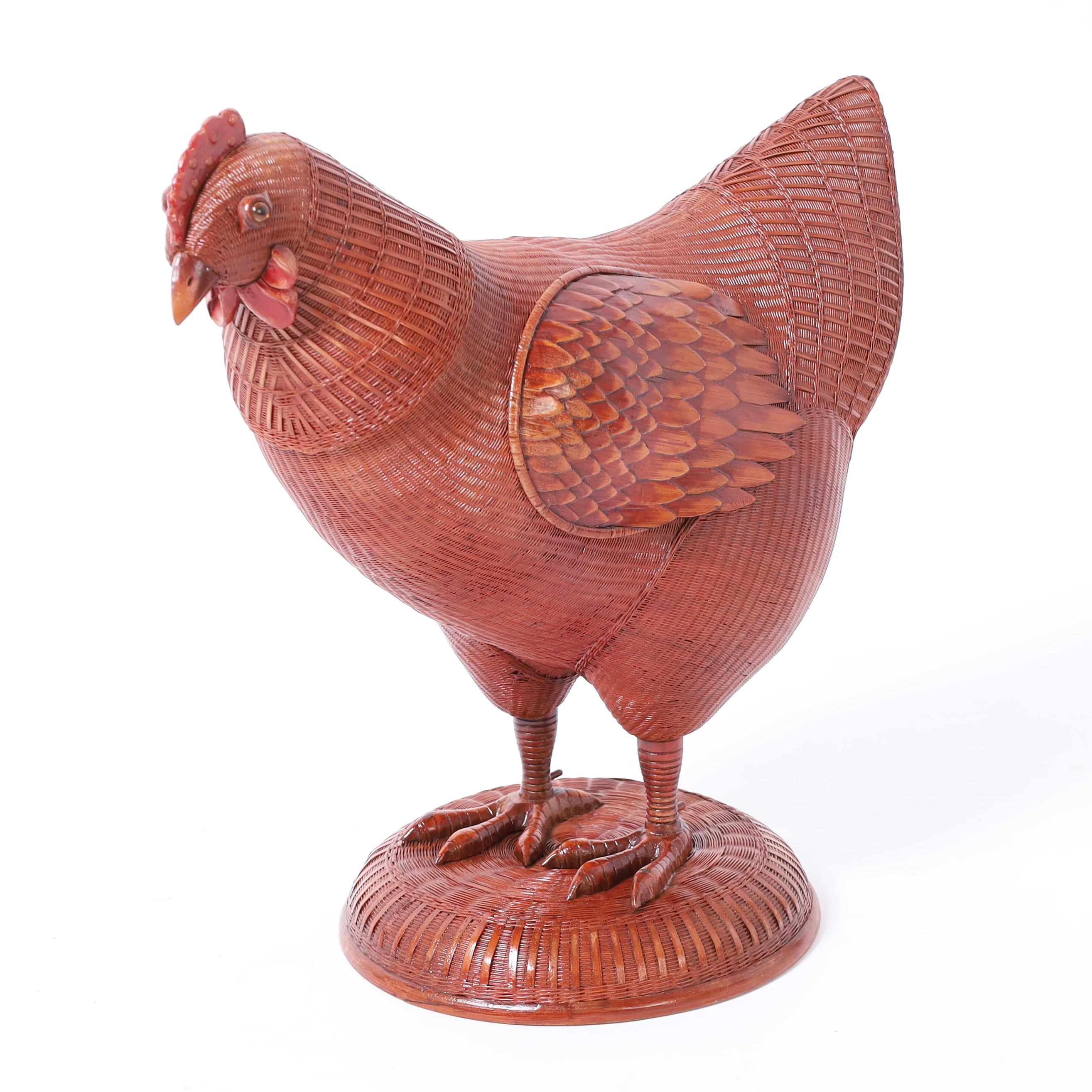 Vintage Chinese Shanghai Wicker Rooster and Hen 1