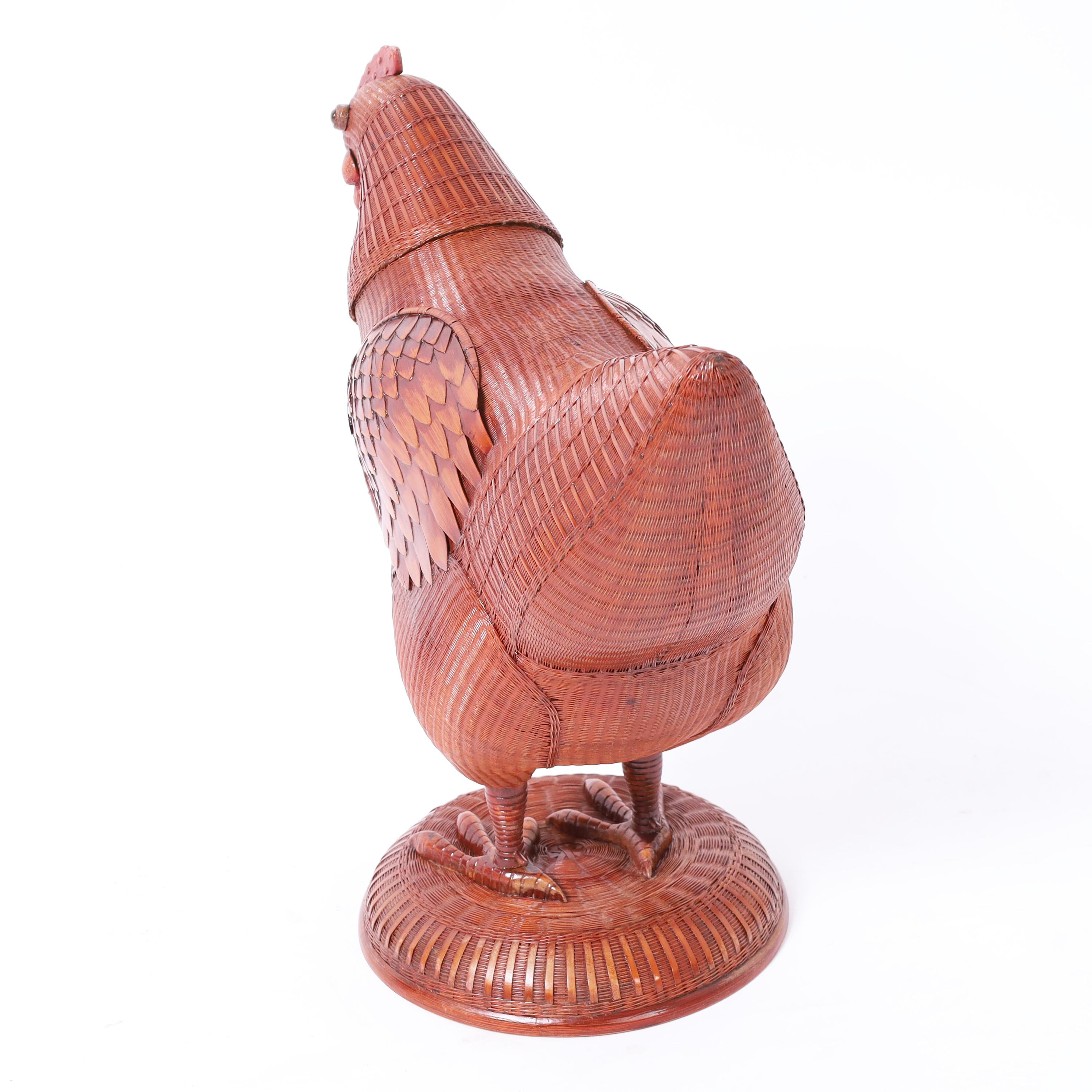 Vintage Chinese Shanghai Wicker Rooster and Hen 2