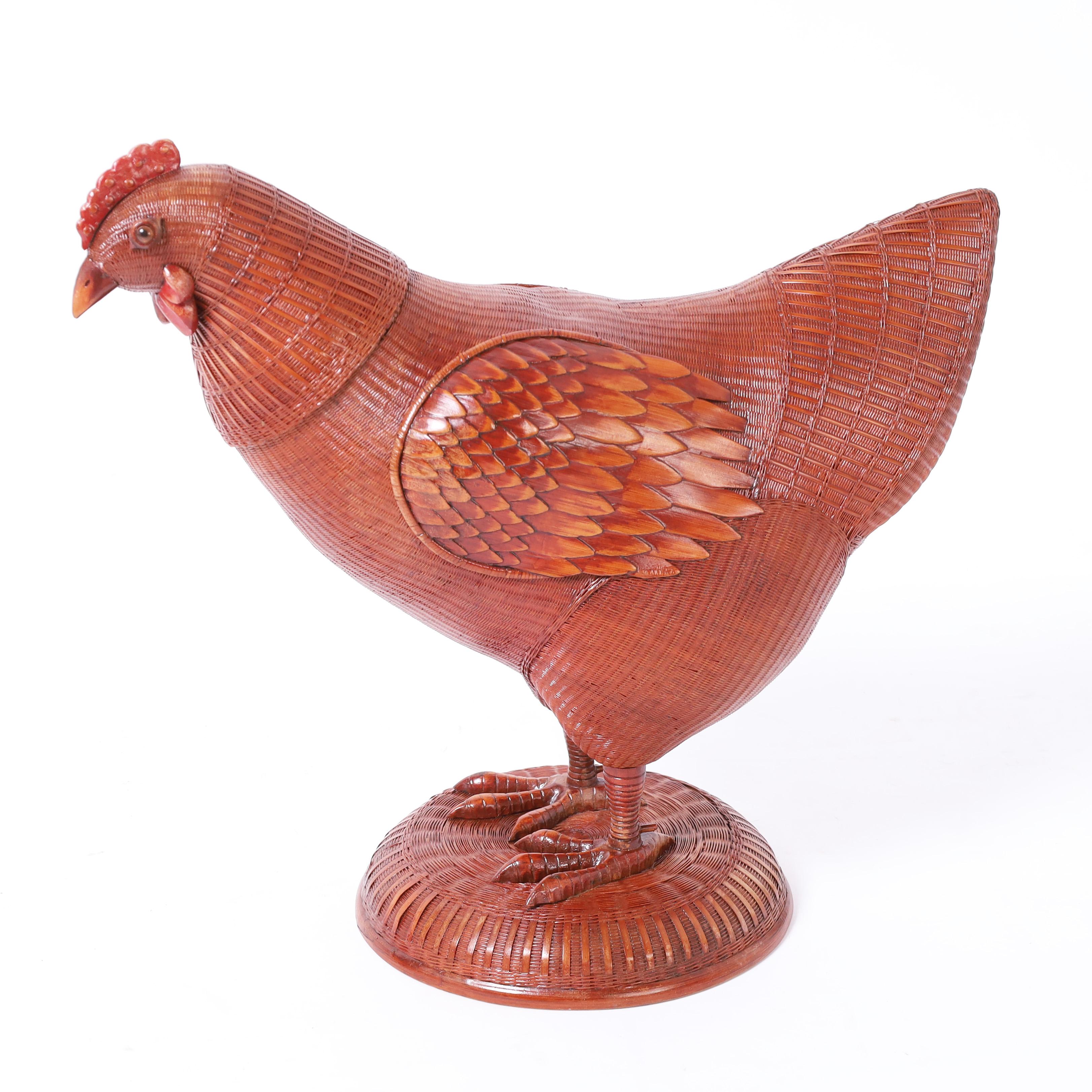 Vintage Chinese Shanghai Wicker Rooster and Hen 3