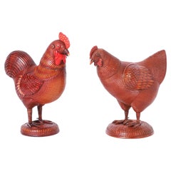Vintage Chinese Shanghai Wicker Rooster and Hen
