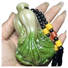 Vintage Chinese Shou Shan Stone Carving Cabbage Pendent