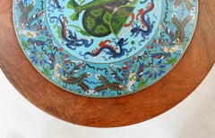 Vintage Chinese Side Table Pedestal Teak Cloisonne Plates