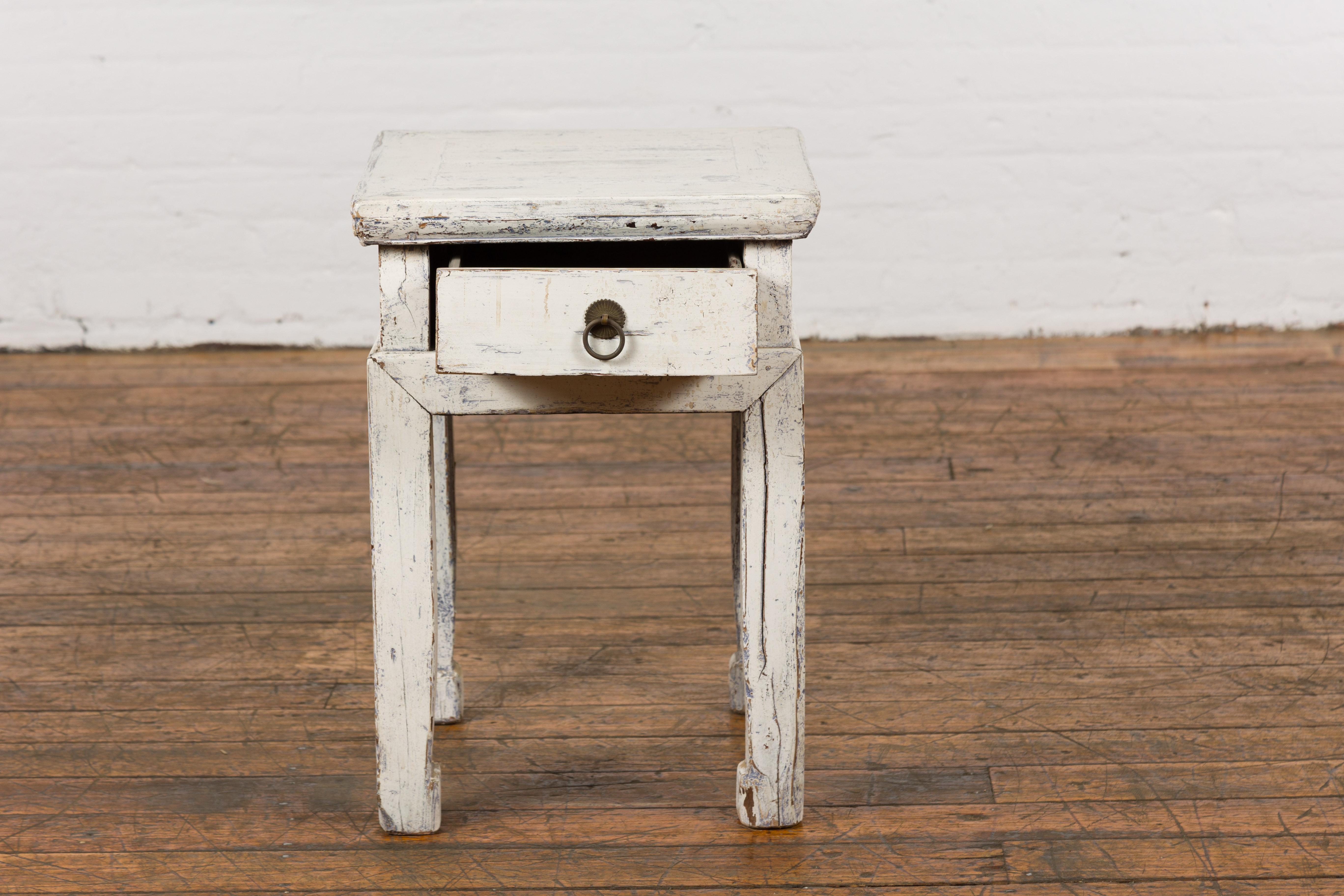 Vintage Chinese Side Table with Whitewash Finish and Horse Hoof Legs For Sale 3