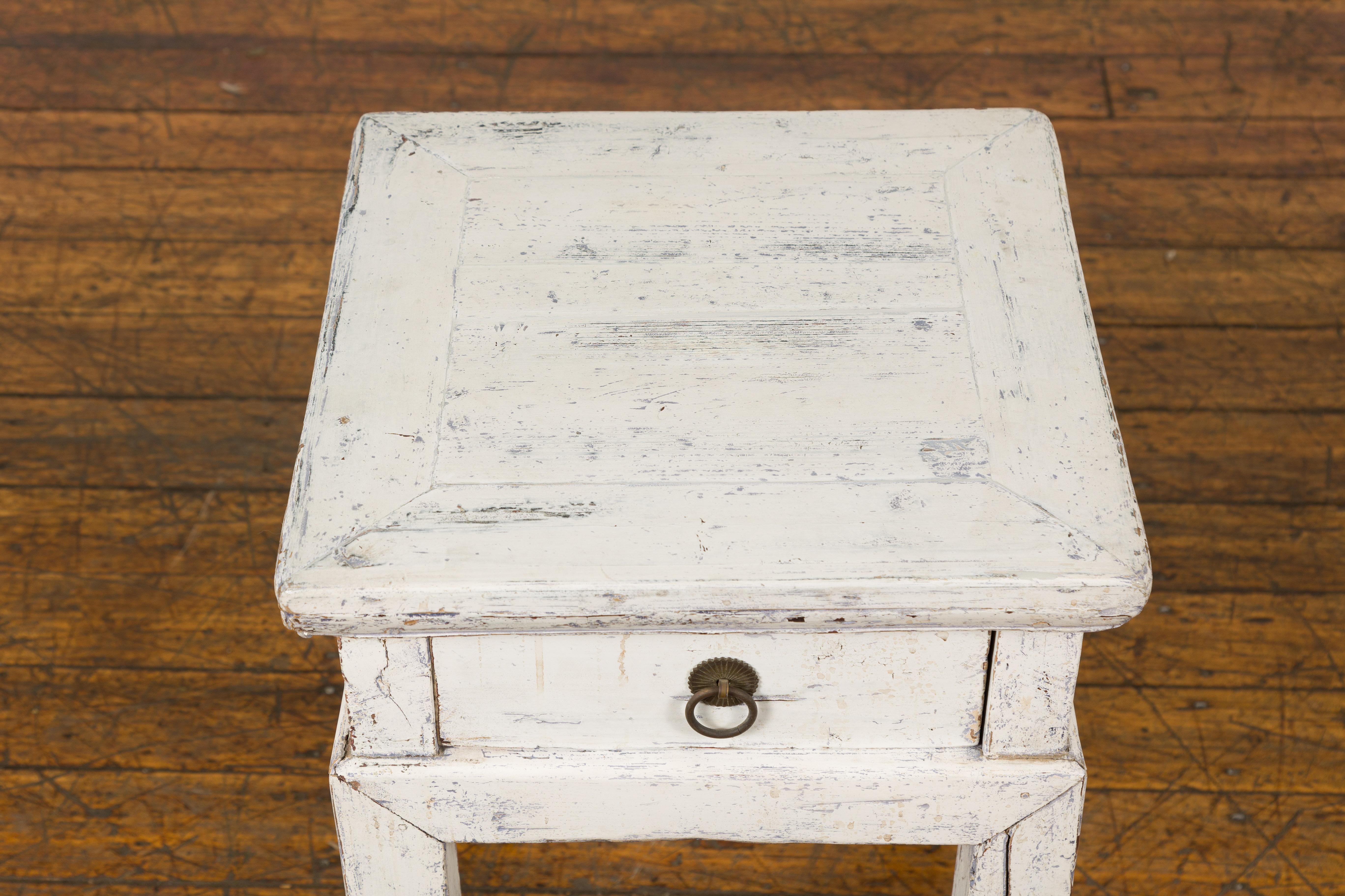 Vintage Chinese Side Table with Whitewash Finish and Horse Hoof Legs For Sale 5