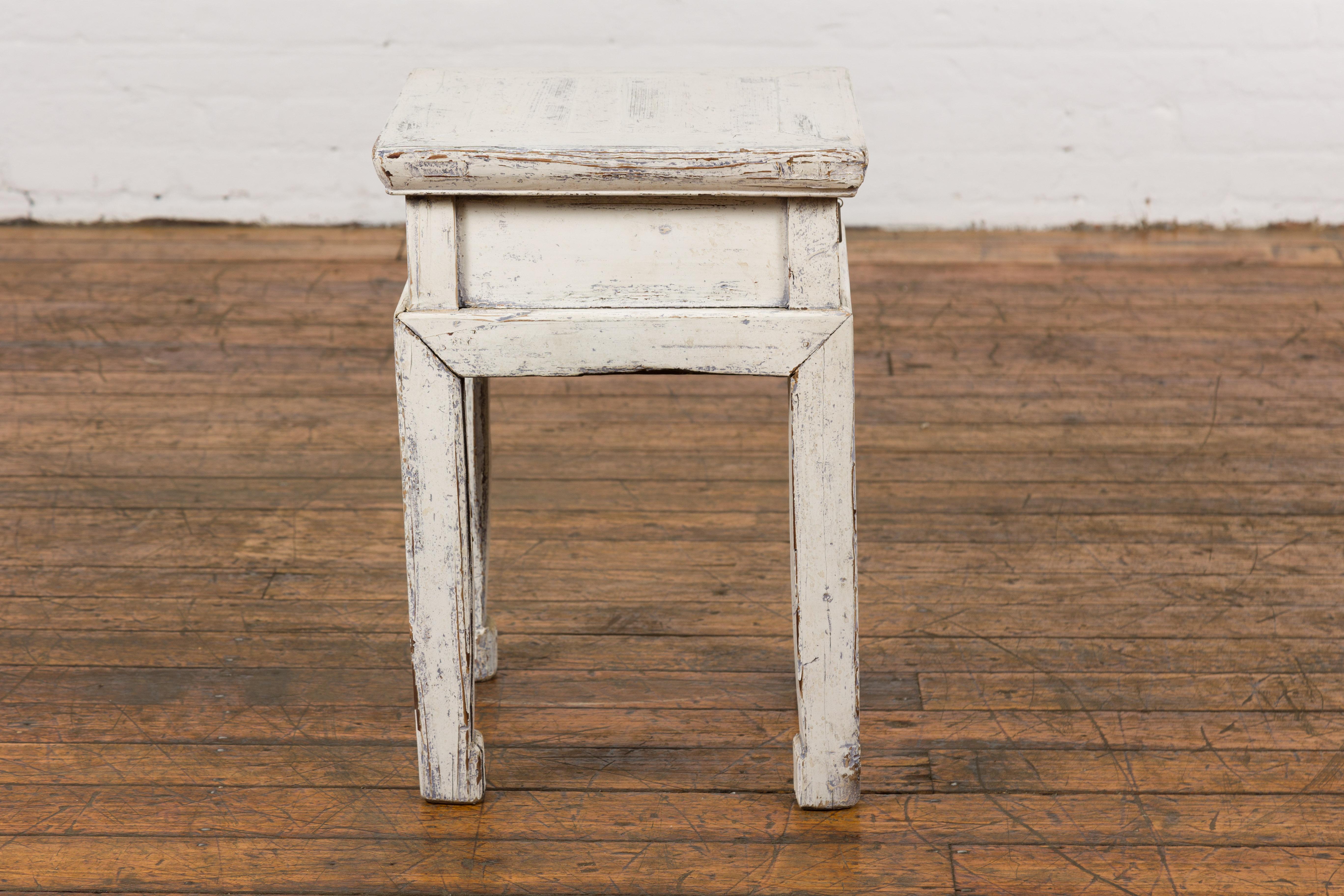 Vintage Chinese Side Table with Whitewash Finish and Horse Hoof Legs For Sale 7