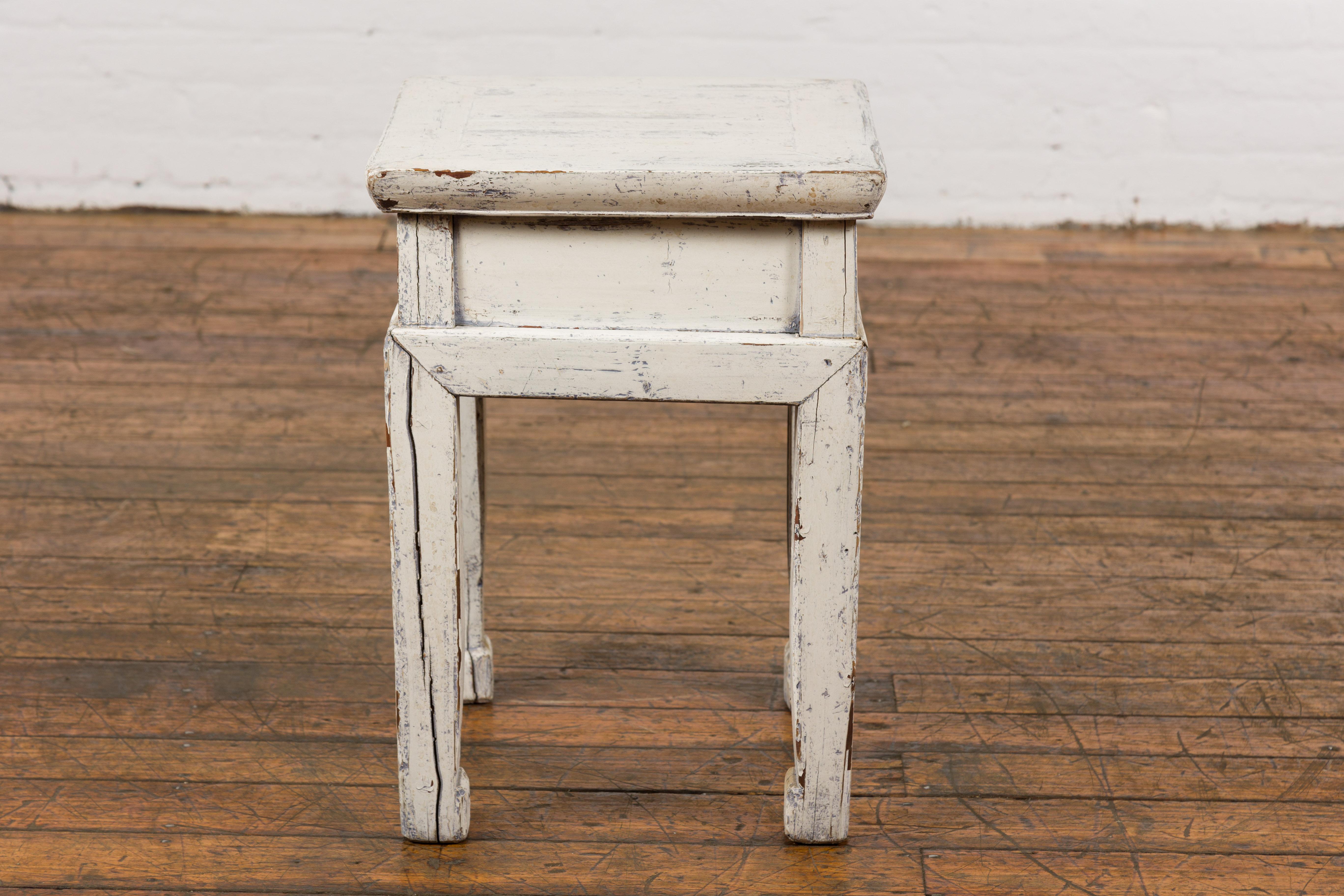 Vintage Chinese Side Table with Whitewash Finish and Horse Hoof Legs For Sale 8