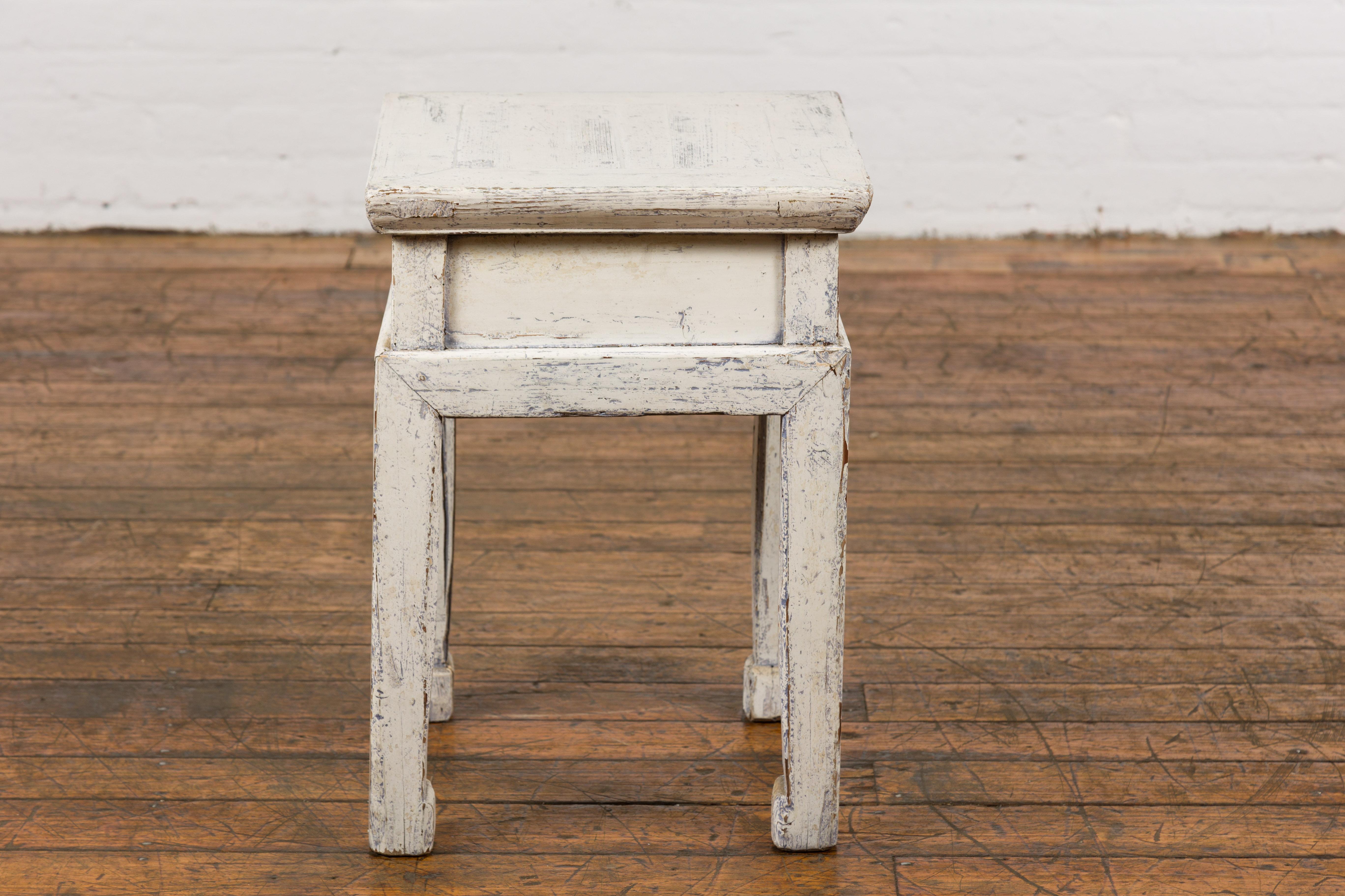 Vintage Chinese Side Table with Whitewash Finish and Horse Hoof Legs For Sale 9