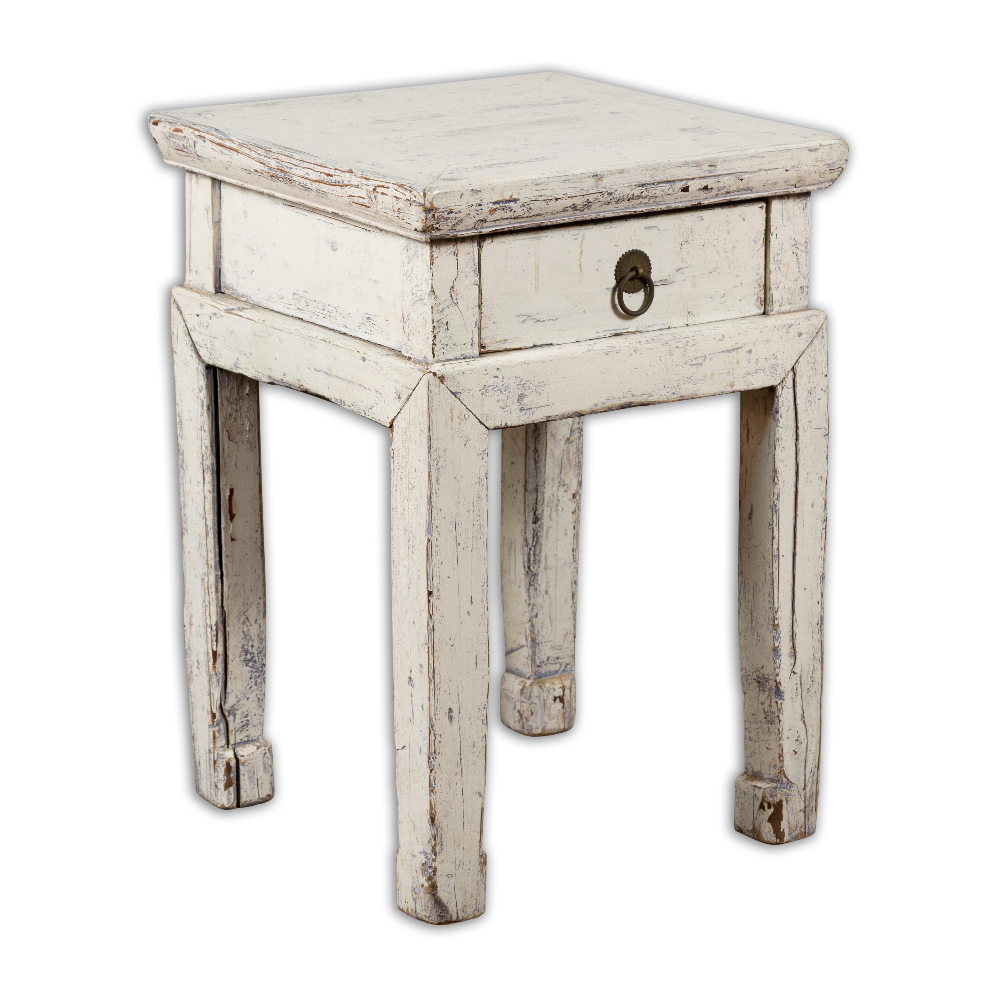 Vintage Chinese Side Table with Whitewash Finish and Horse Hoof Legs For Sale 11