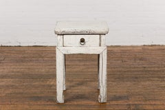 Vintage Chinese Side Table with Whitewash Finish and Horse Hoof Legs
