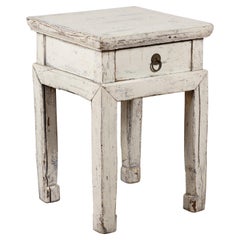 Retro Chinese Side Table with Whitewash Finish and Horse Hoof Legs