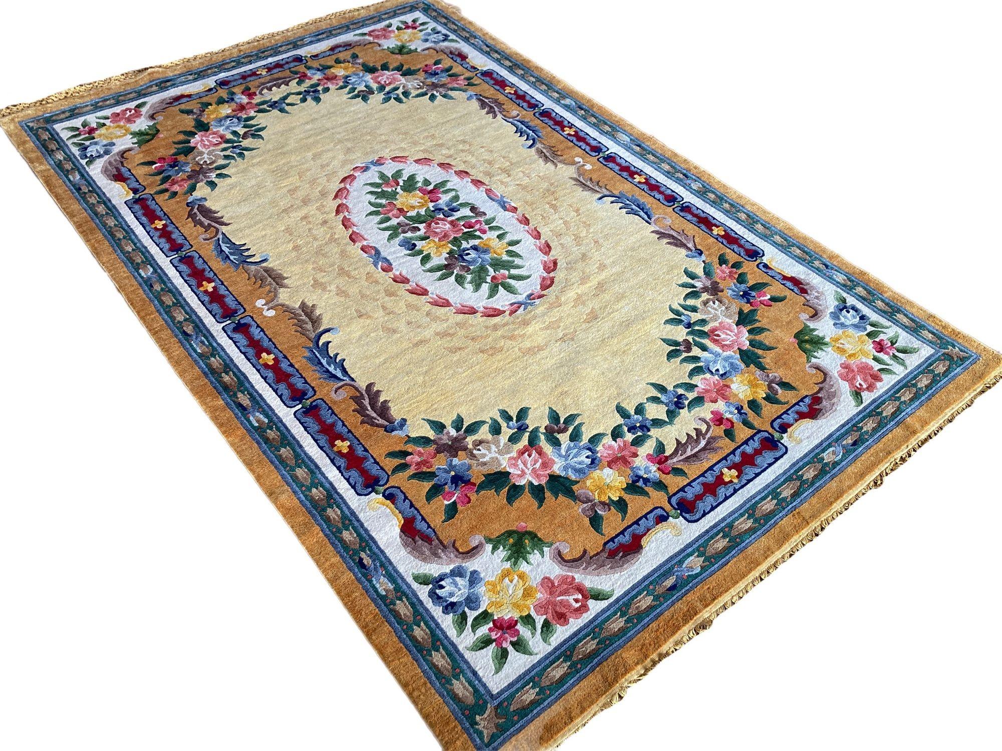 Vintage Chinese Silk Carpet 2.43m X 1.59m In Distressed Condition For Sale In St. Albans, GB