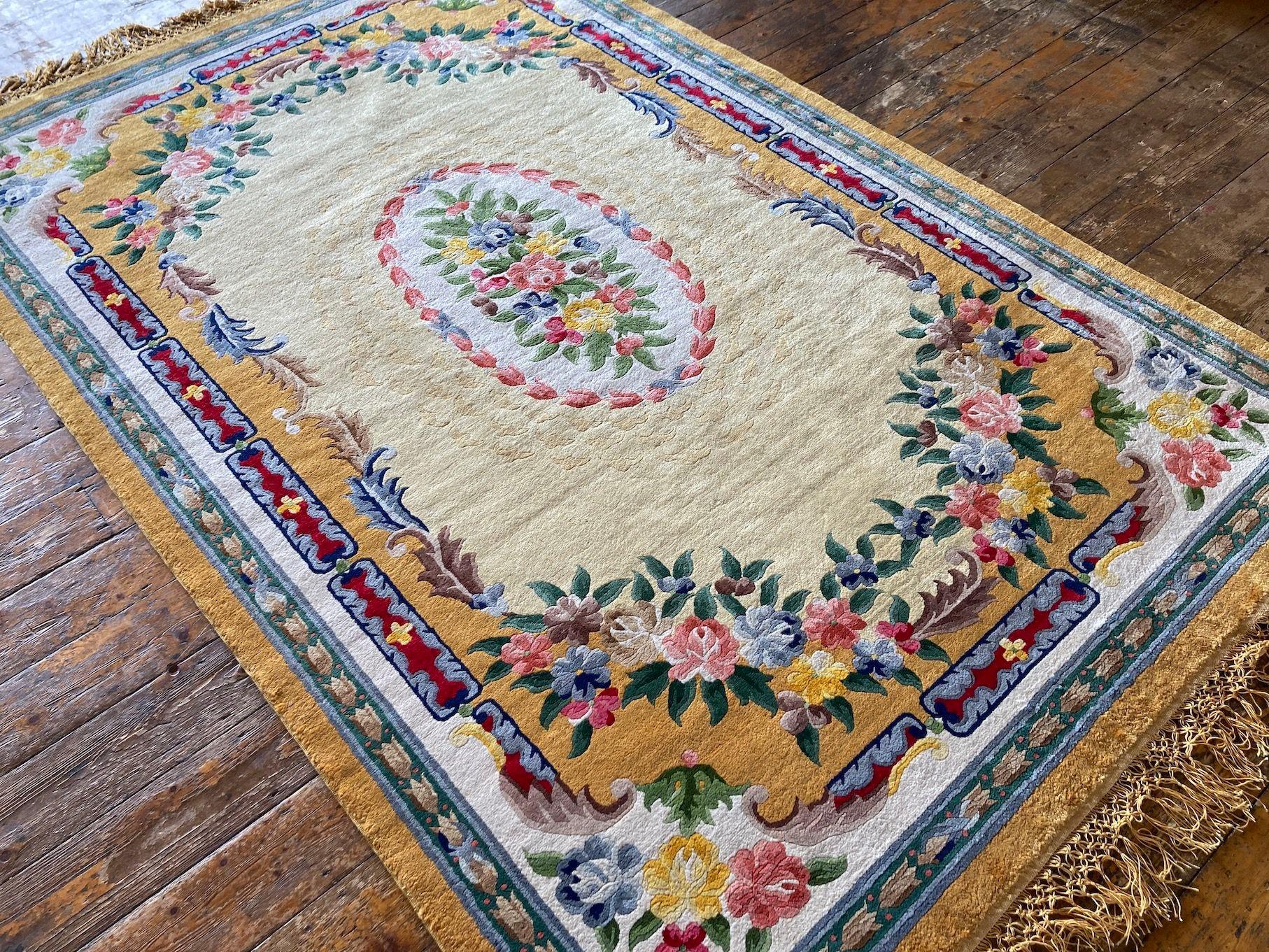 Mid-20th Century Vintage Chinese Silk Carpet 2.43m X 1.59m For Sale