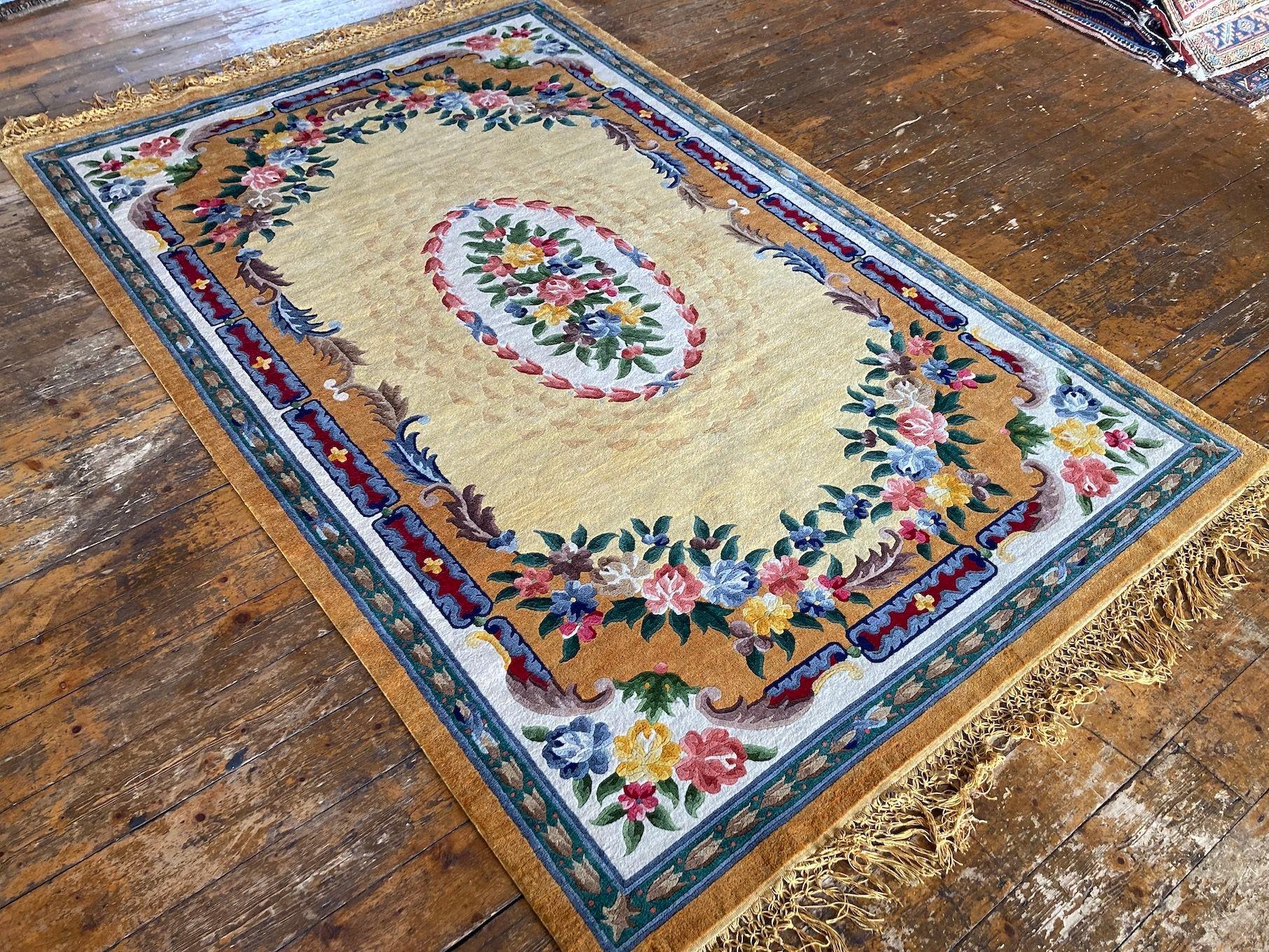 Vintage Chinese Silk Carpet 2.43m X 1.59m For Sale 1