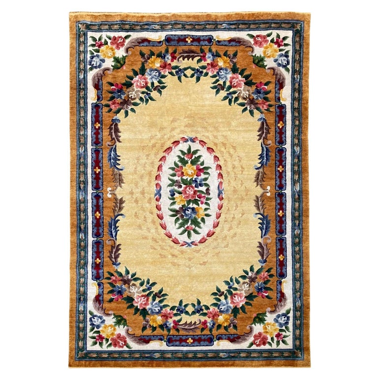 Vintage Chinese Silk Carpet For Sale at 1stDibs