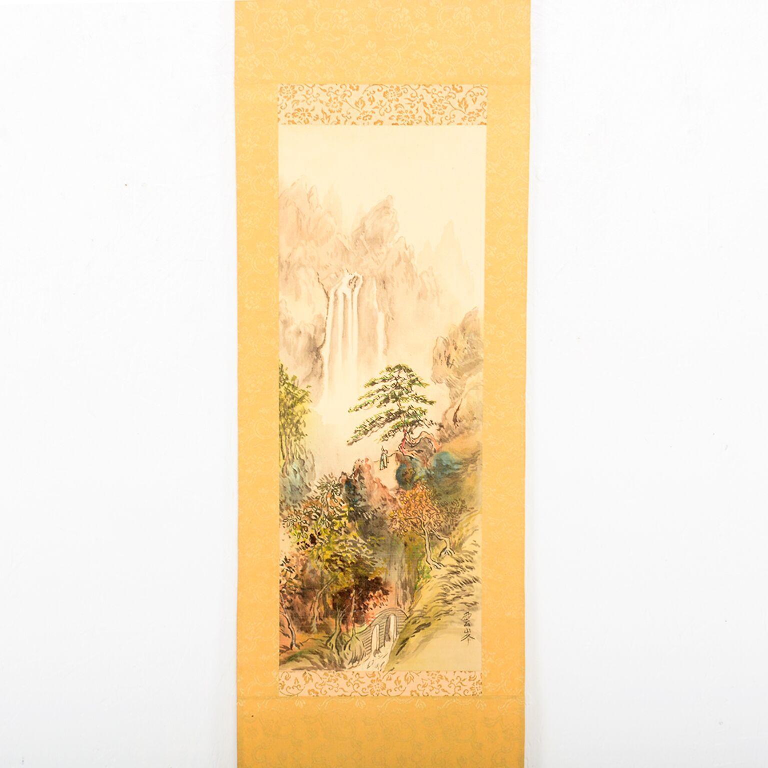 Chinese Export Vintage Chinese Silk Landscape Scroll Wall Art Hanging Decor 1