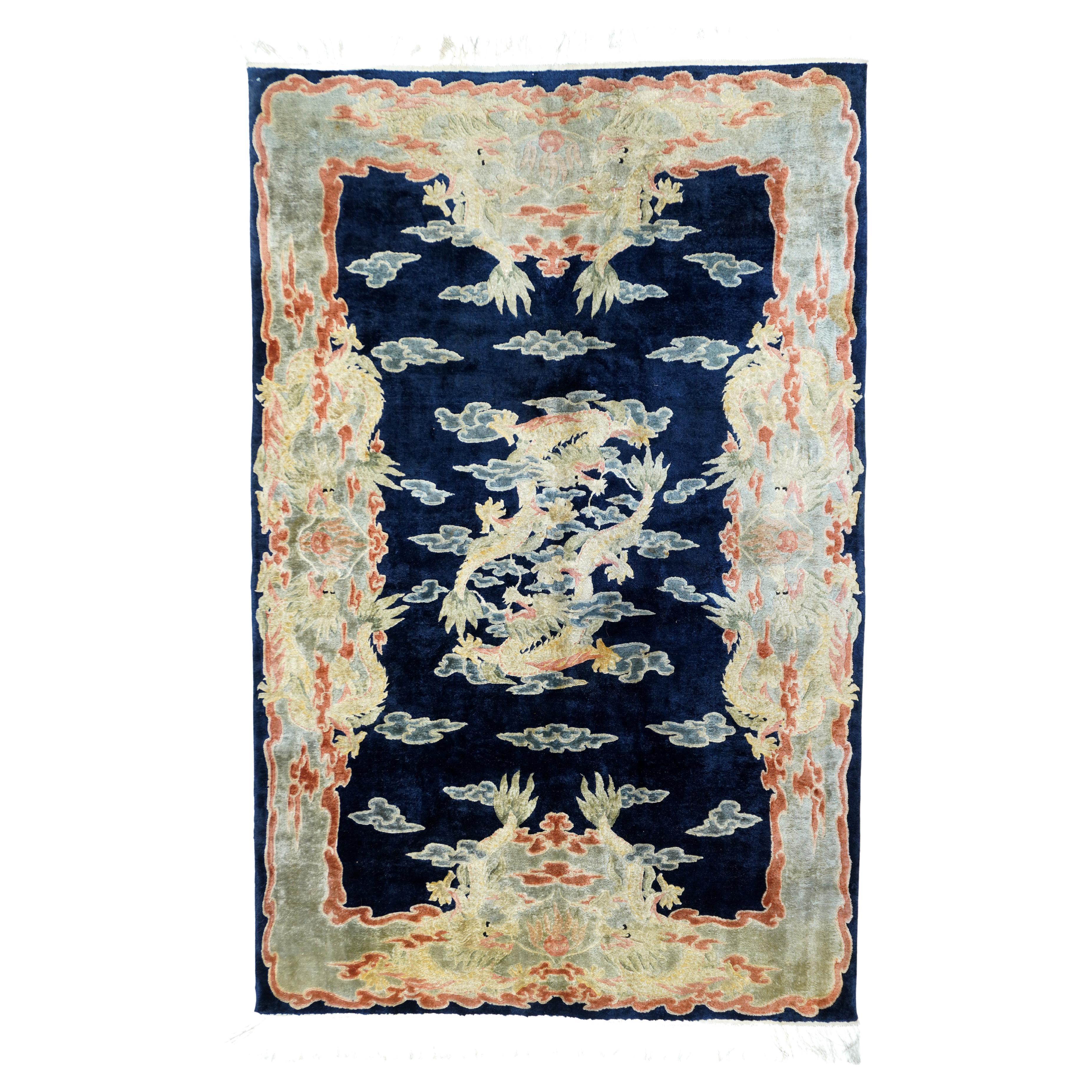 Vintage Chinese Silk Rug 5’1" x 7'0" For Sale