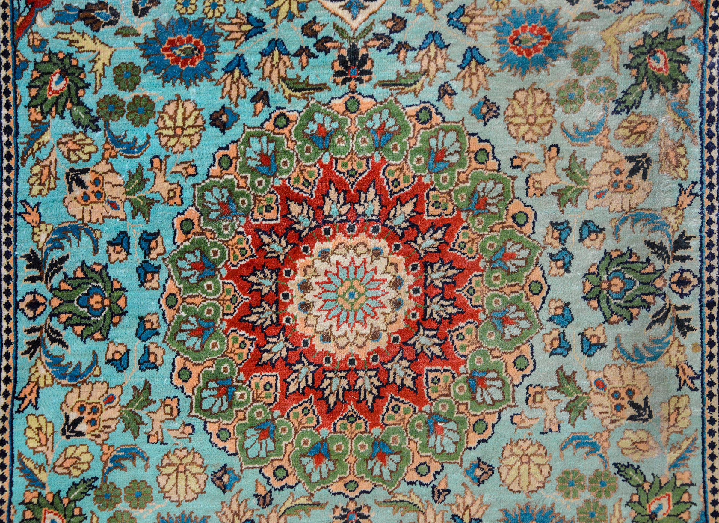 Hand-Knotted Vintage Chinese Silk Rug For Sale
