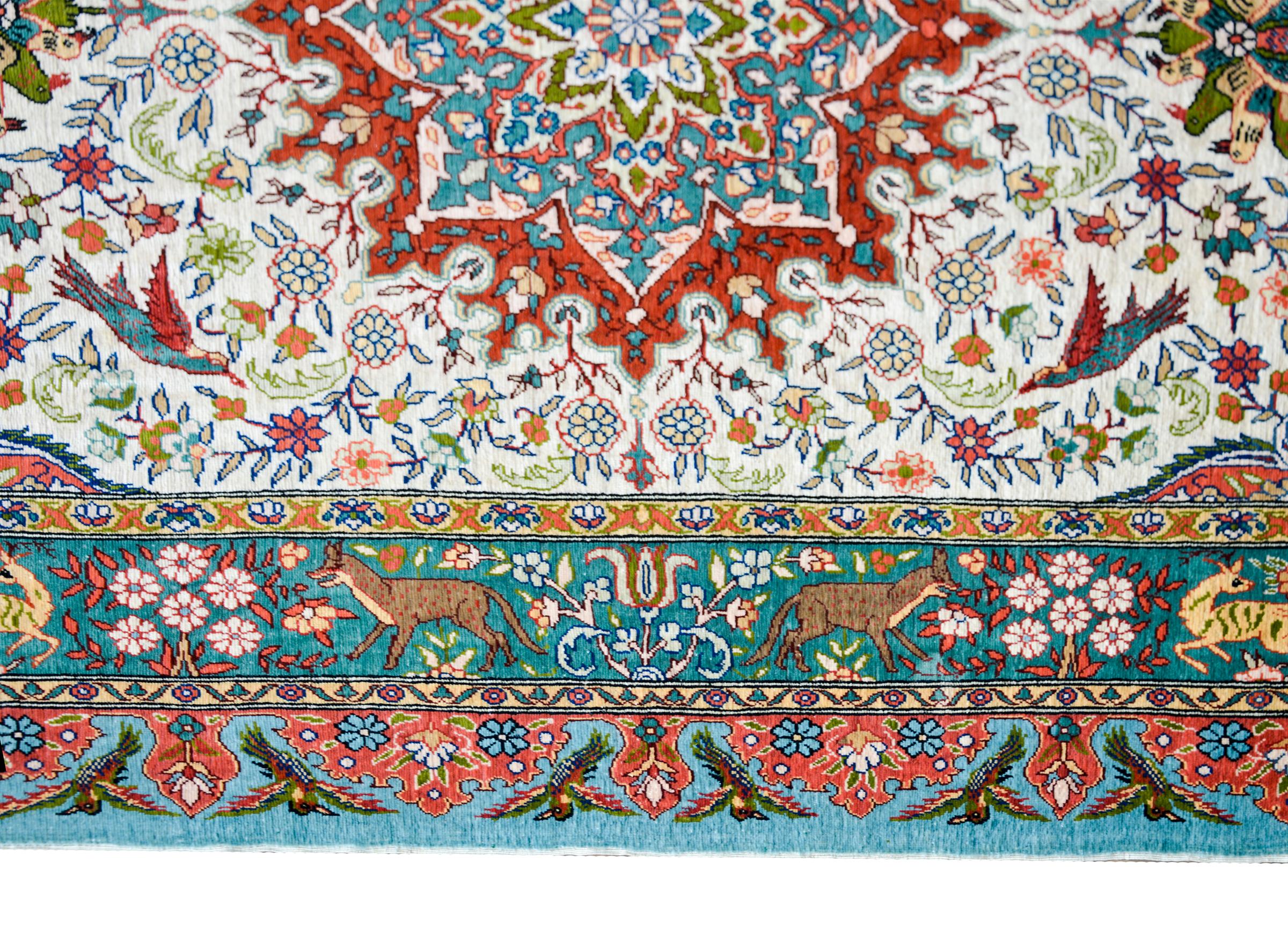 Chinesischer Seidenteppich, Vintage (Ende des 20. Jahrhunderts) im Angebot