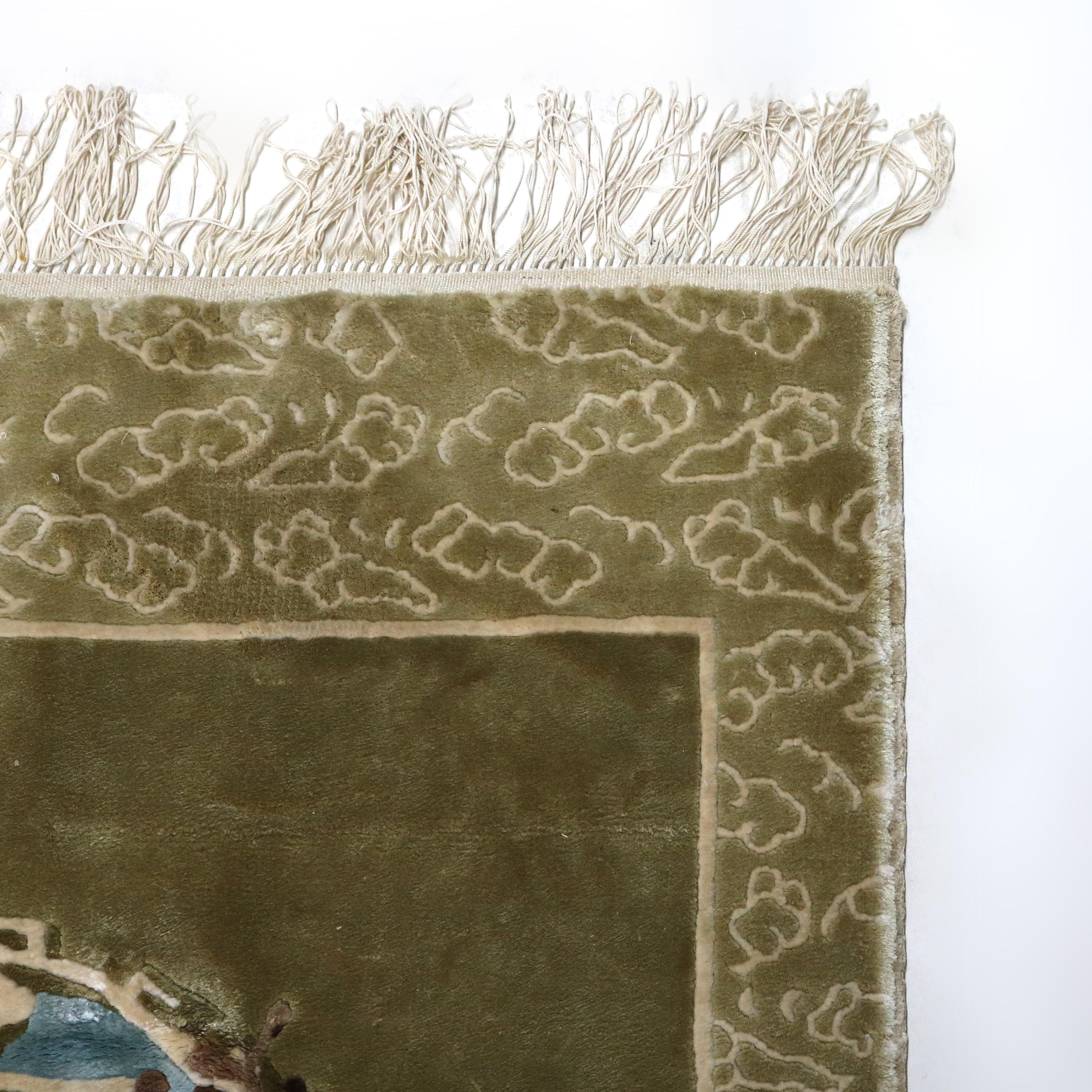 Vintage Chinese Silk Rug with Garden Scene C1940 For Sale 2