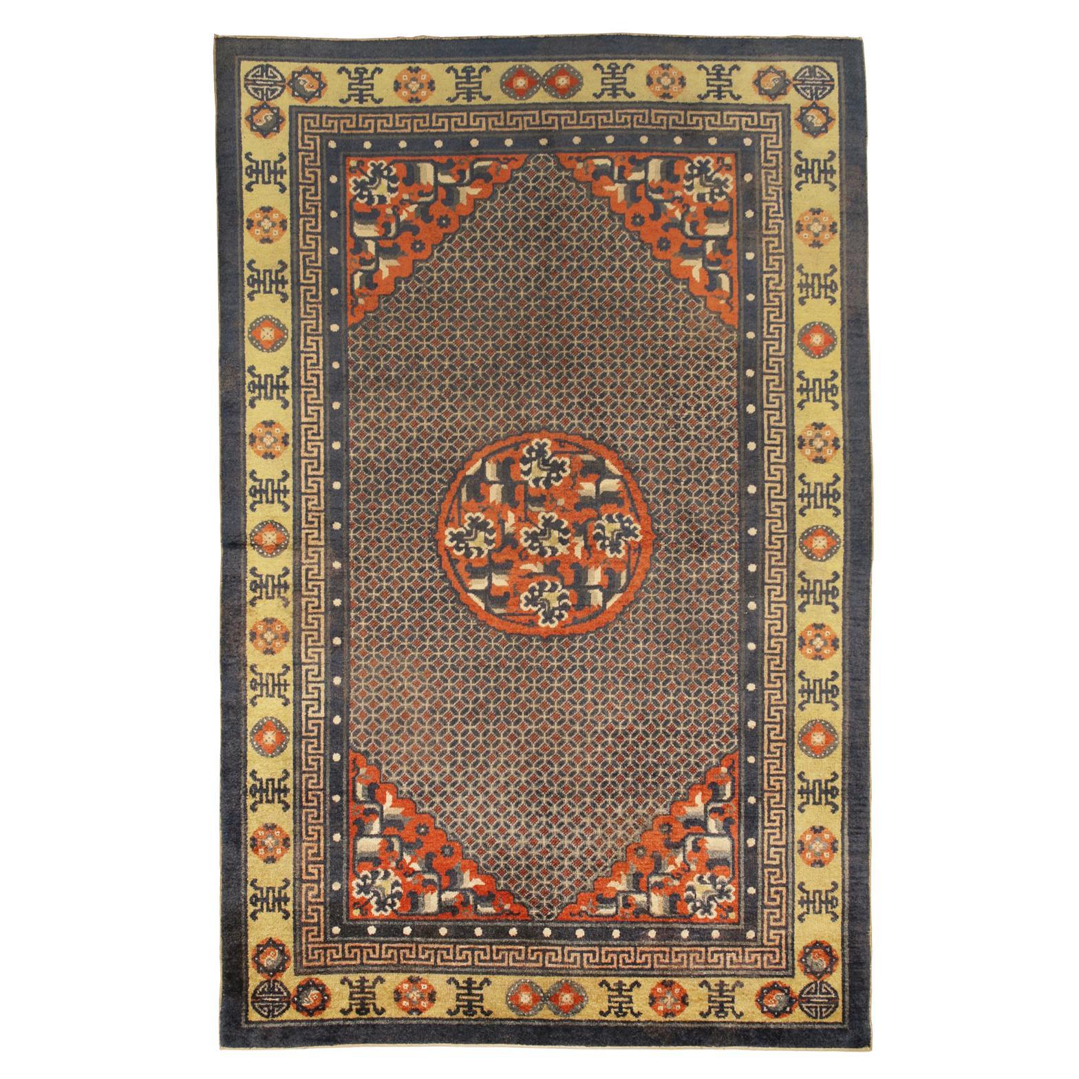 Vintage Chinese Silk Rug with Medallion, ca. 1920