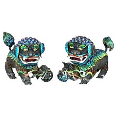 Perros Foo esmaltados de plata china vintage 925 - Lote de 2